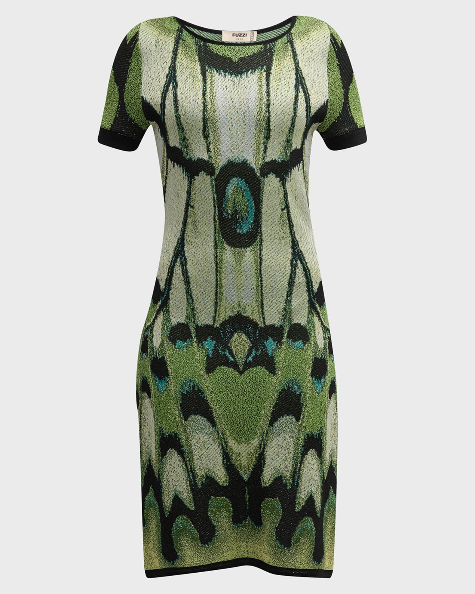 Fuzzi Short-Sleeve Intarsia Knit Midi Dress | Neiman Marcus