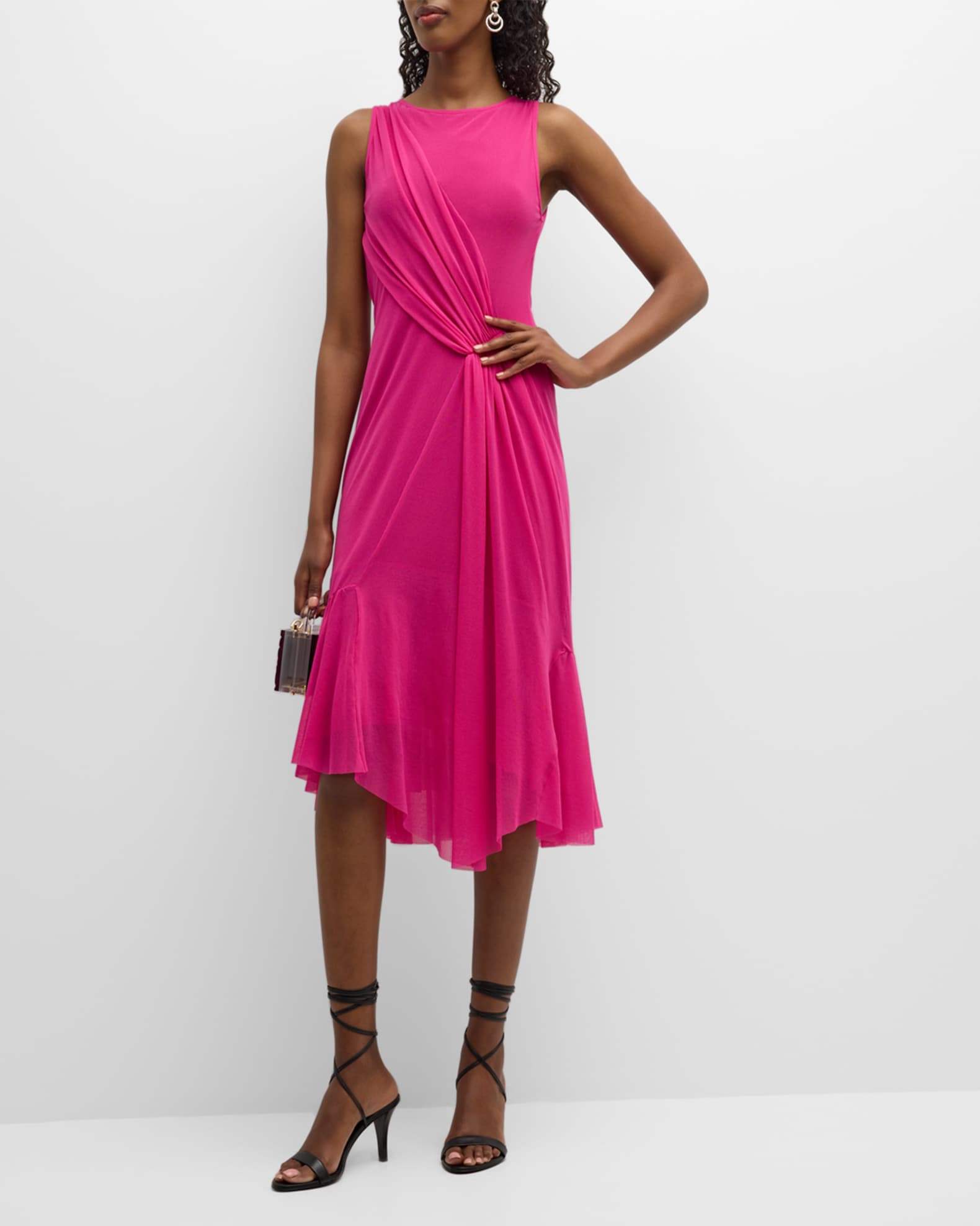 Fuzzi Sleeveless Draped Tulle Midi Dress | Neiman Marcus