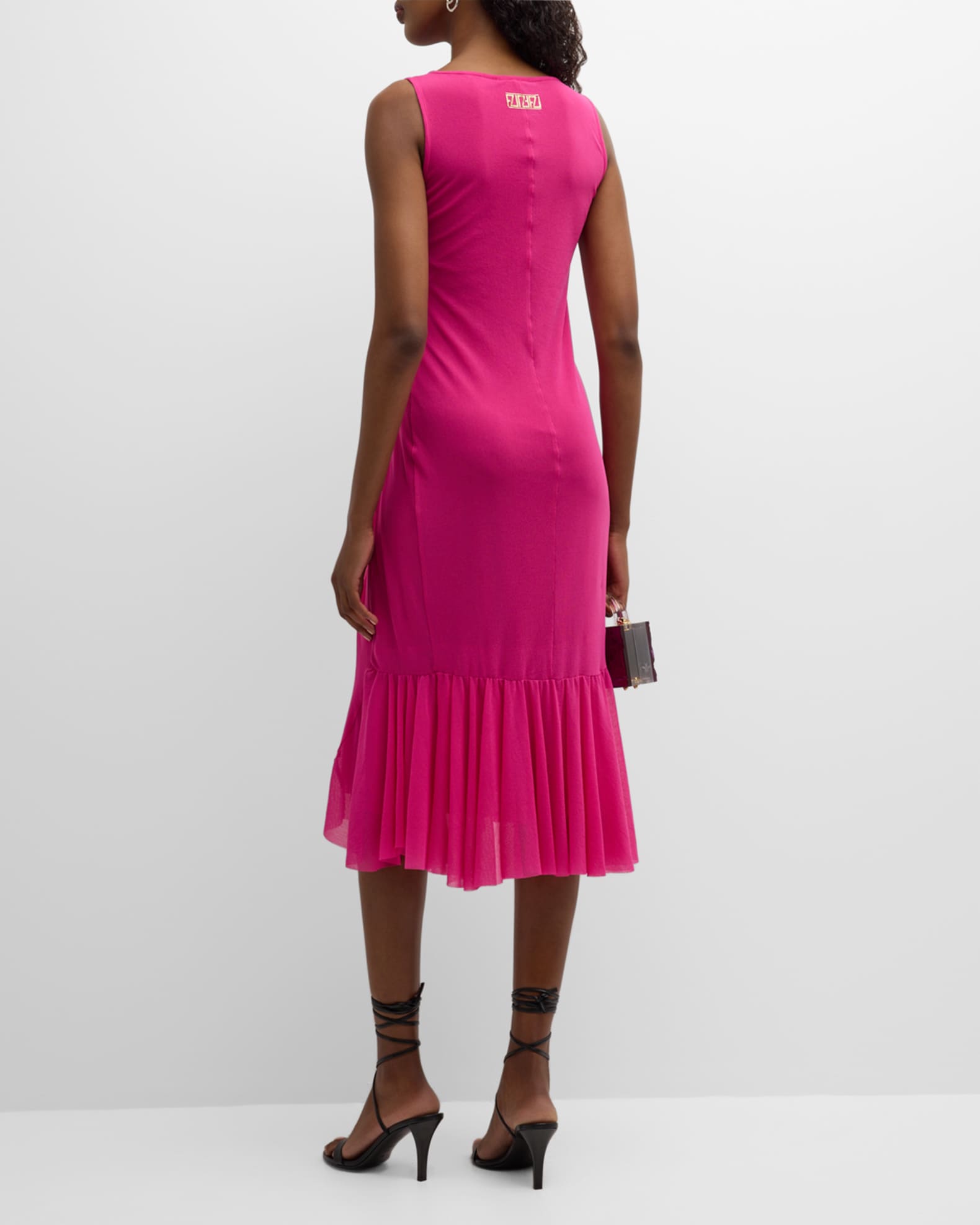 Fuzzi Sleeveless Draped Tulle Midi Dress | Neiman Marcus