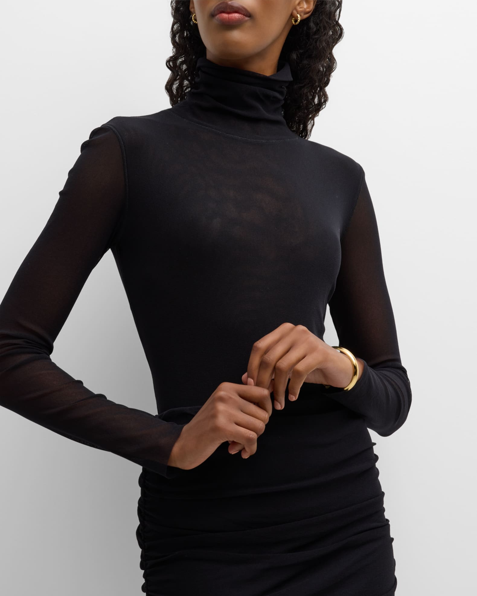 MUTTON SLEEVE TULLE BLOUSE　BLACK mille-chantal-lace-top-in-