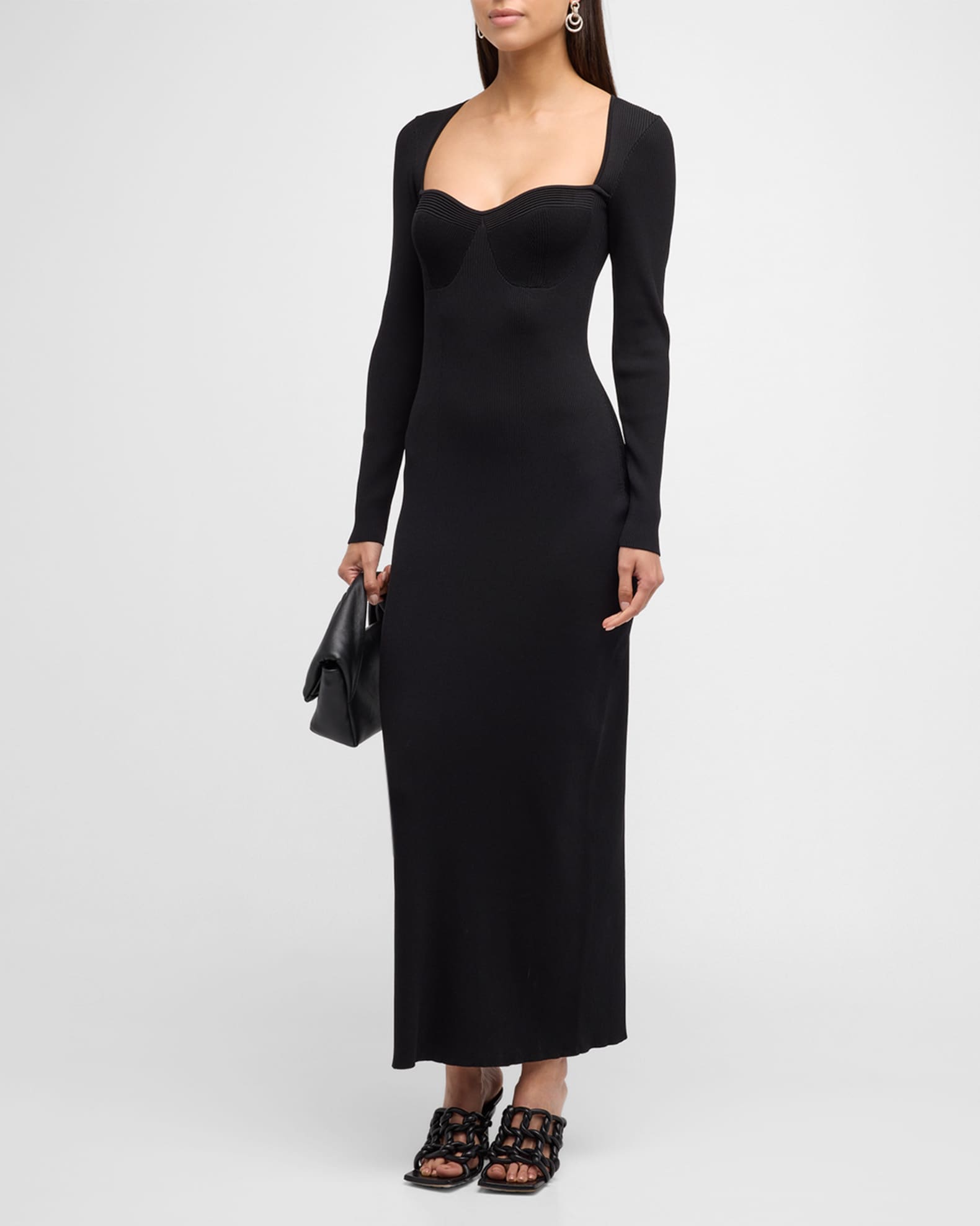 STAUD Silhouette Long-Sleeve Bustier Knit Maxi Dress | Neiman Marcus
