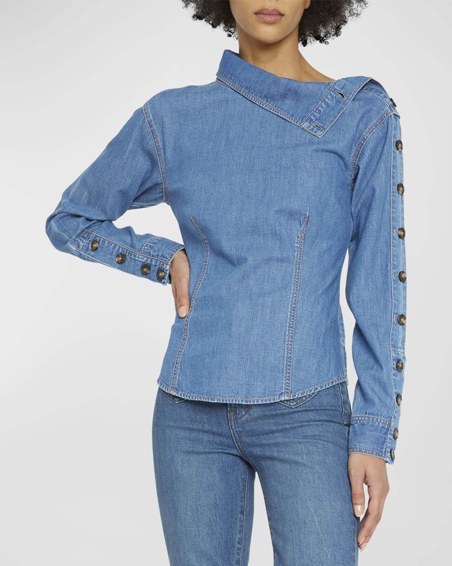 Veronica Beard Jeans Fauri Denim Button Detail Shirt | Neiman Marcus