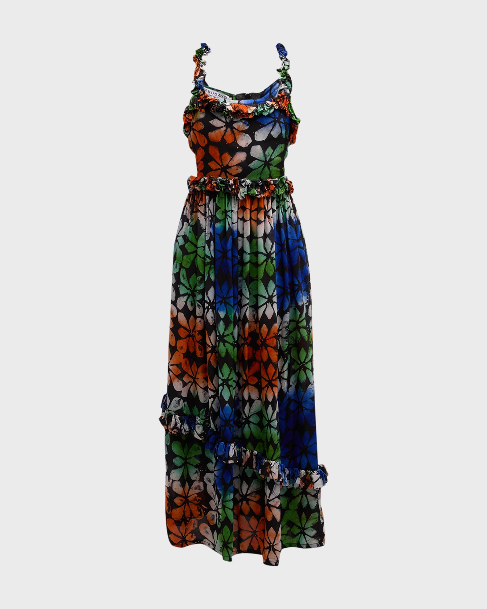 Busayo Aje Multicolor Sleeveless Ruffle-Trim Maxi Dress | Neiman Marcus