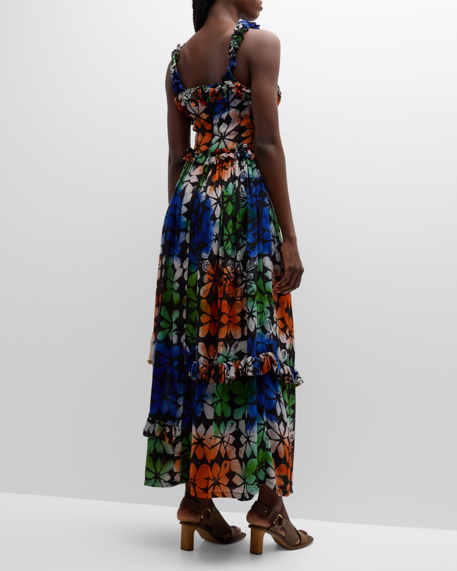 Busayo Aje Multicolor Sleeveless Ruffle-Trim Maxi Dress | Neiman Marcus