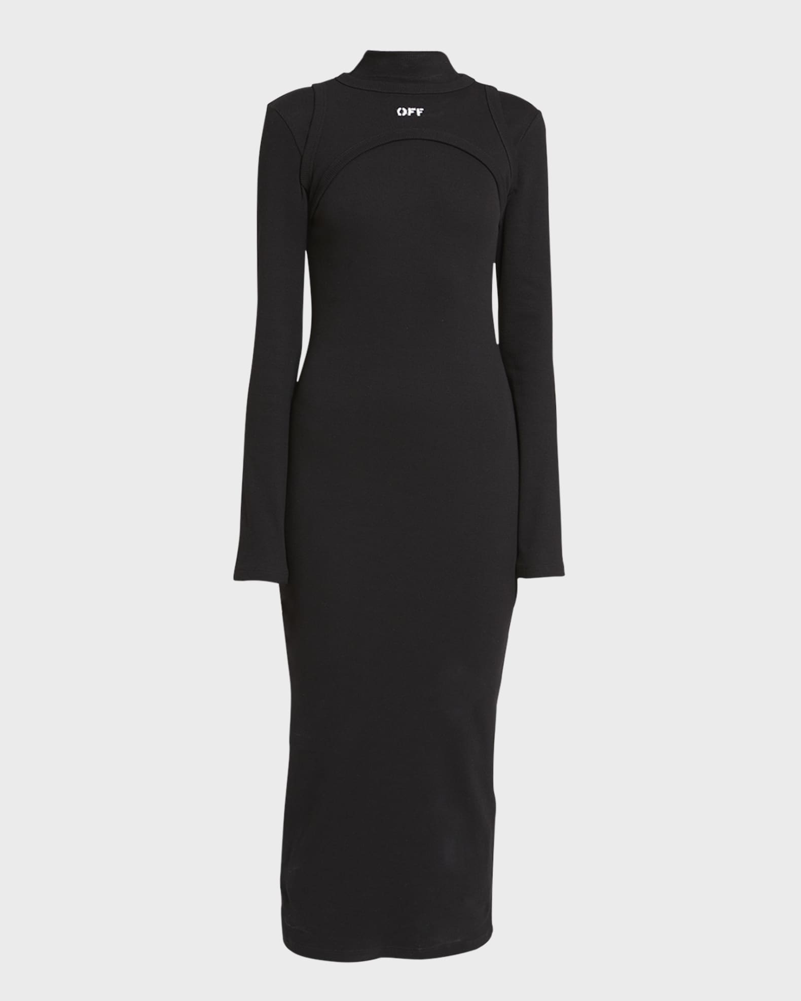 Off-White Off Stamp Rib Long-Sleeve Midi Dress | Neiman Marcus