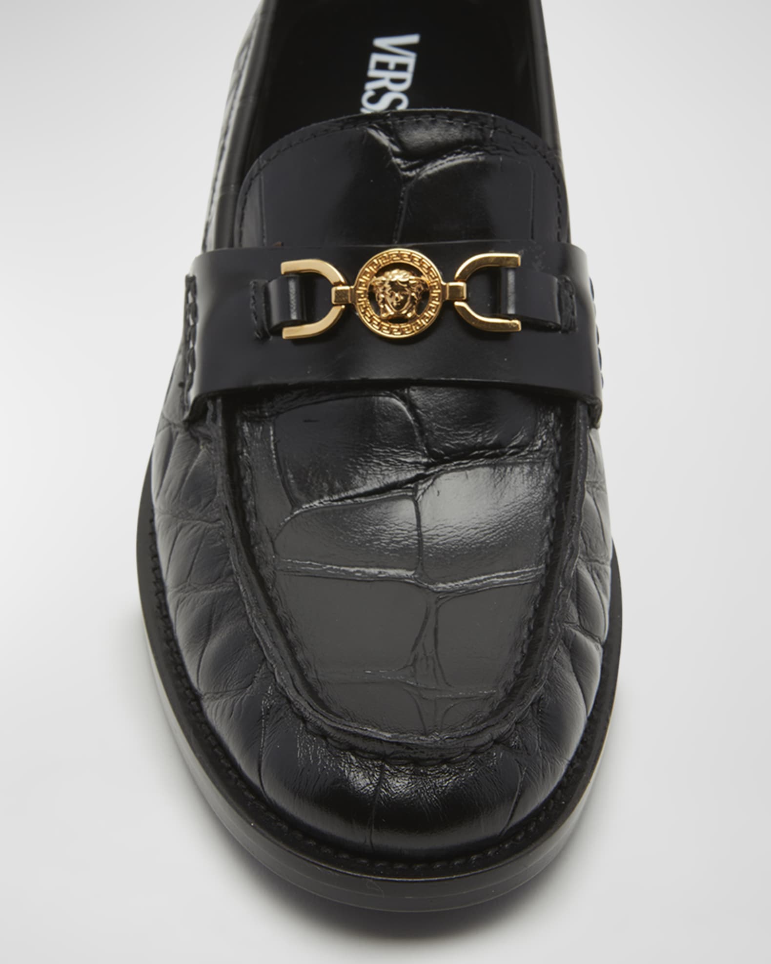 Medusa Croco Slip On Loafers
