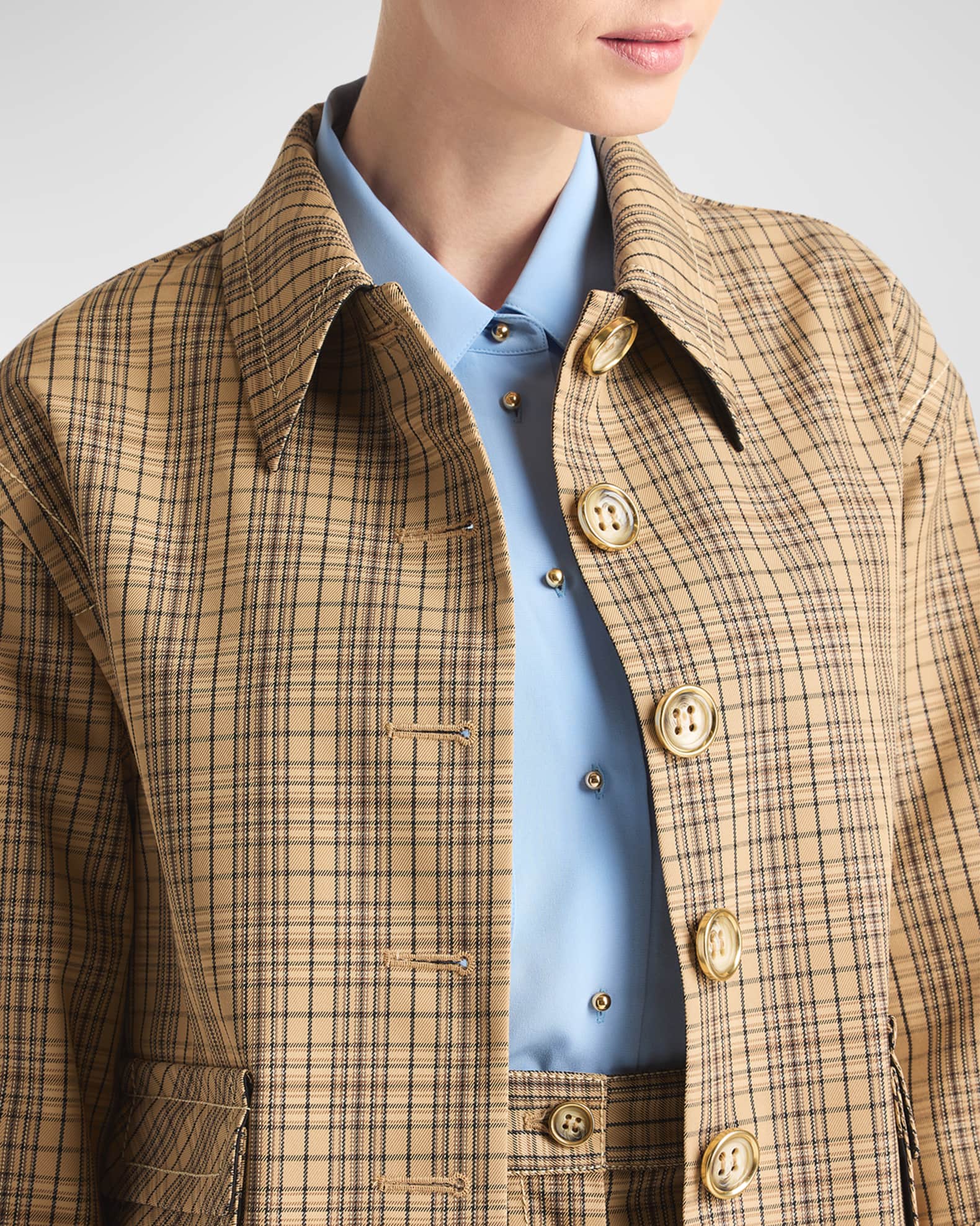 St. John Plaid Collared Technical Jacket | Neiman Marcus St. John Plaid Collared Technical Jacket | Neiman Marcus
