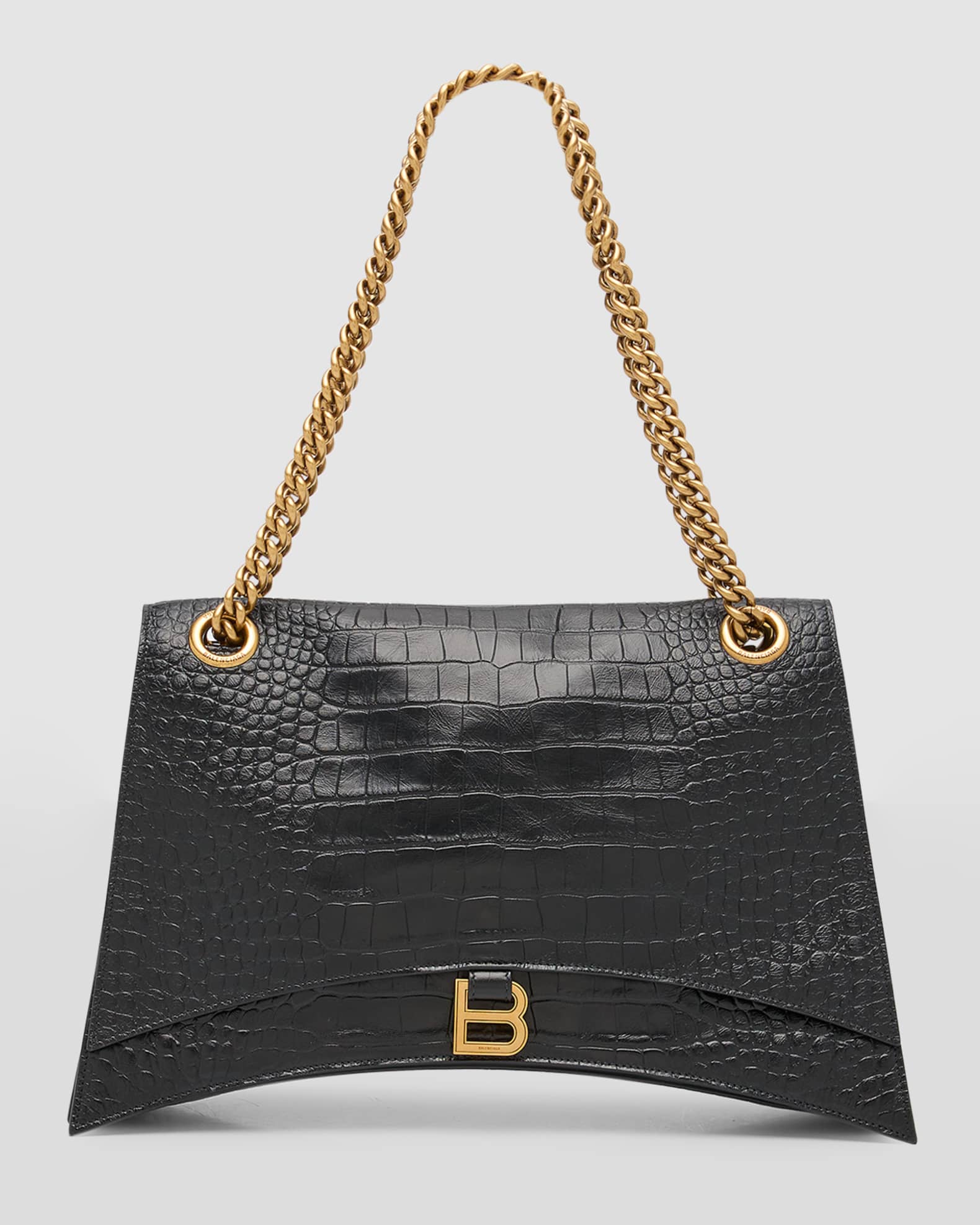 Women's Crush Large Chain Bag Crocodile Embossed in Black