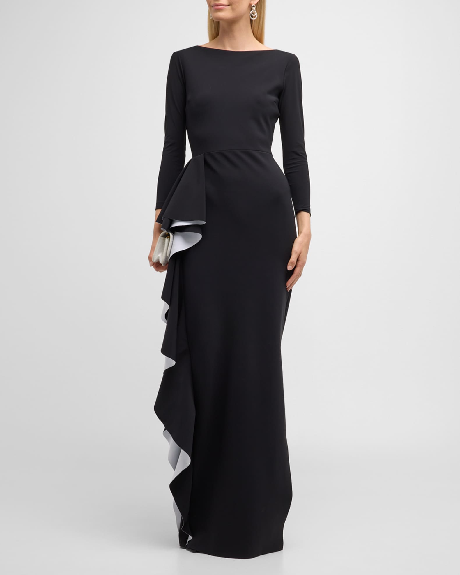 Chiara Boni La Petite Robe 3/4-Sleeve Colorblock Ruffle Column Gown ...