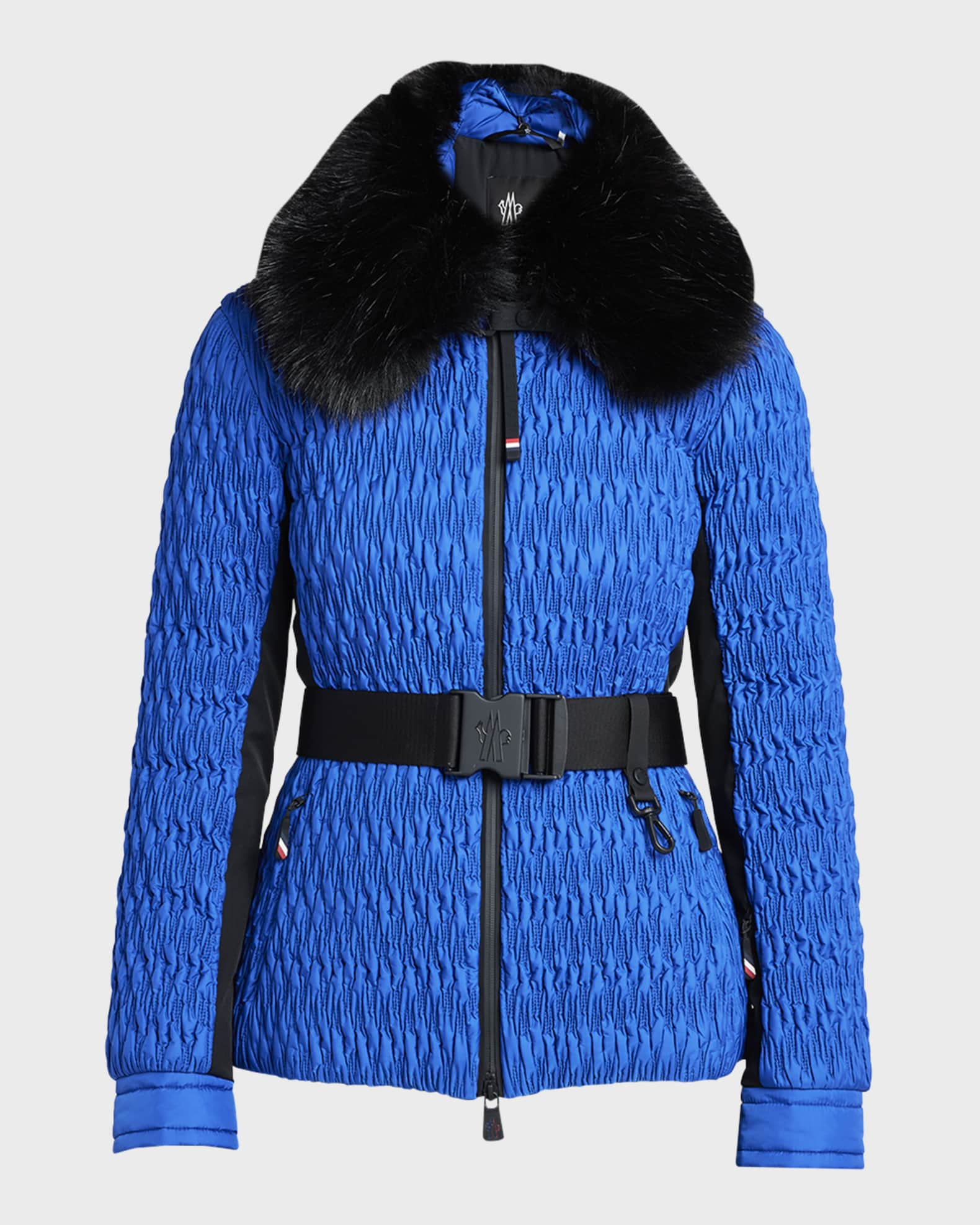 Faux fur-trimmed down ski suit in black - Moncler Grenoble