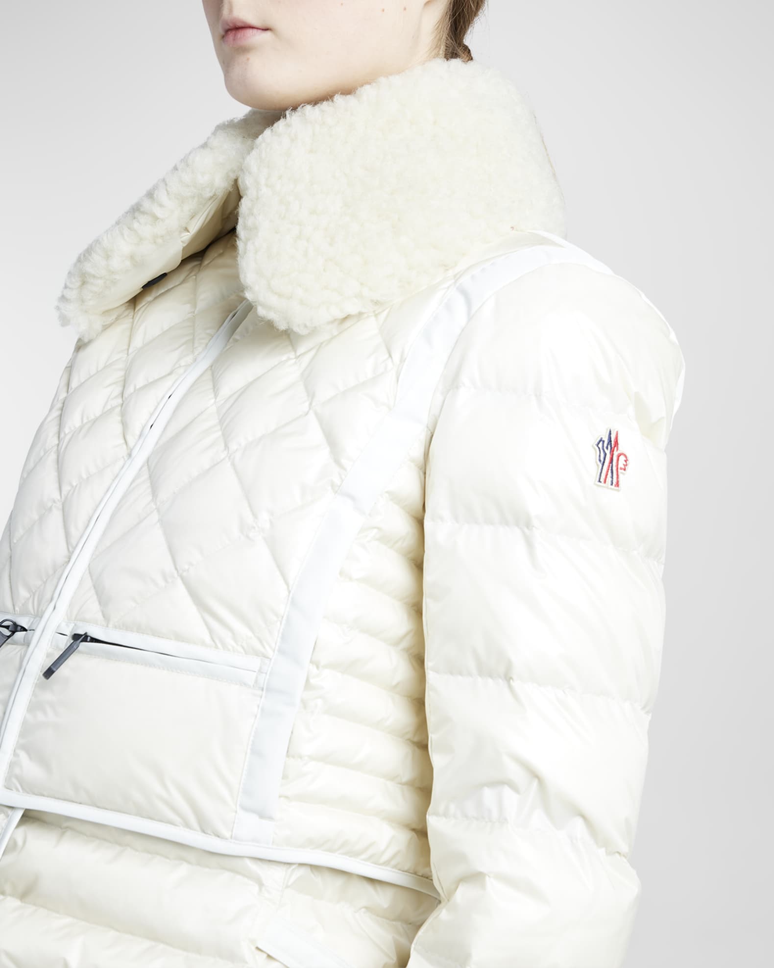 Moncler Grenoble Chaviere Quilted Puffer Jacket with Shearling Ruff