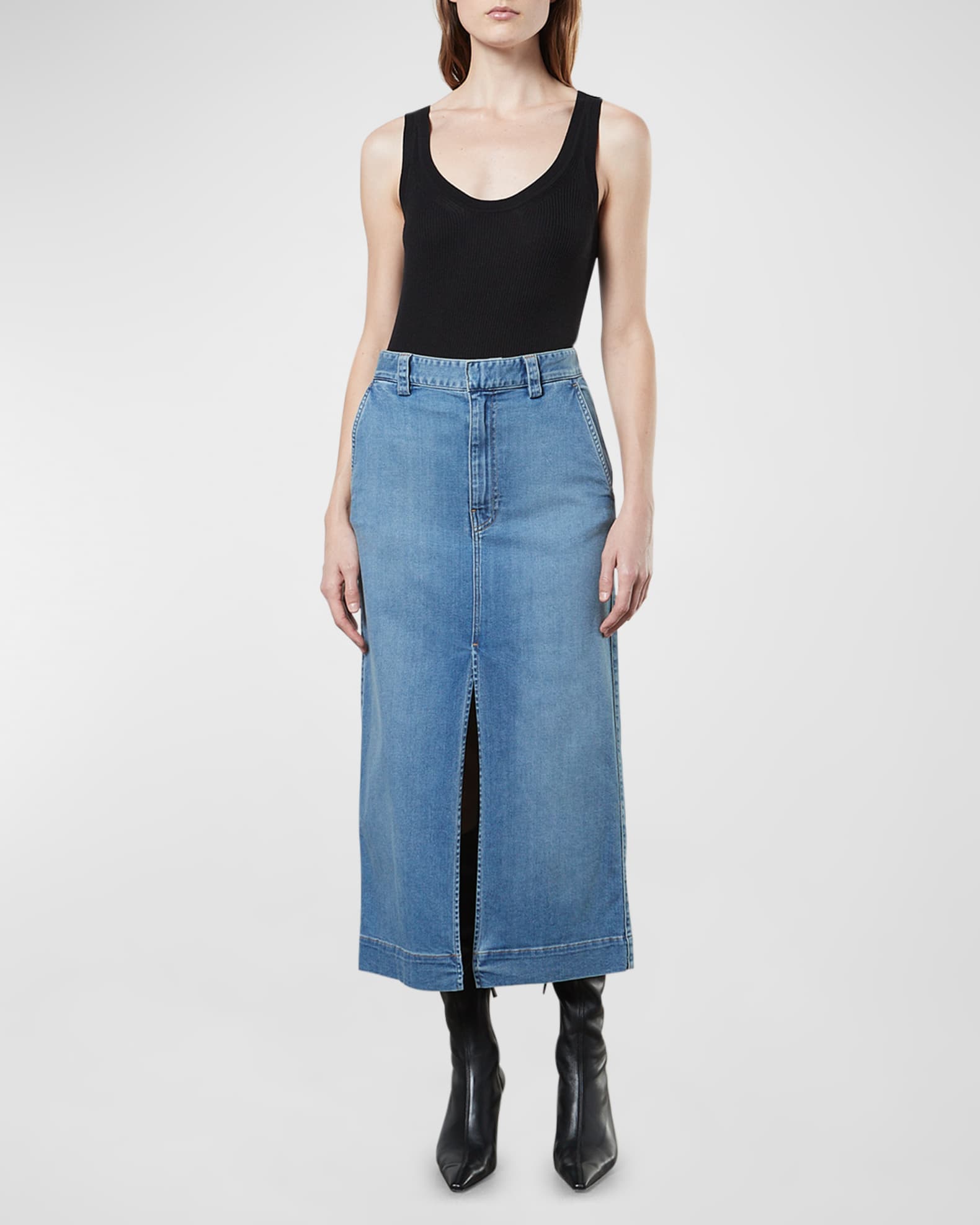 Enza Costa Soft Touch Slit Denim Skirt | Neiman Marcus