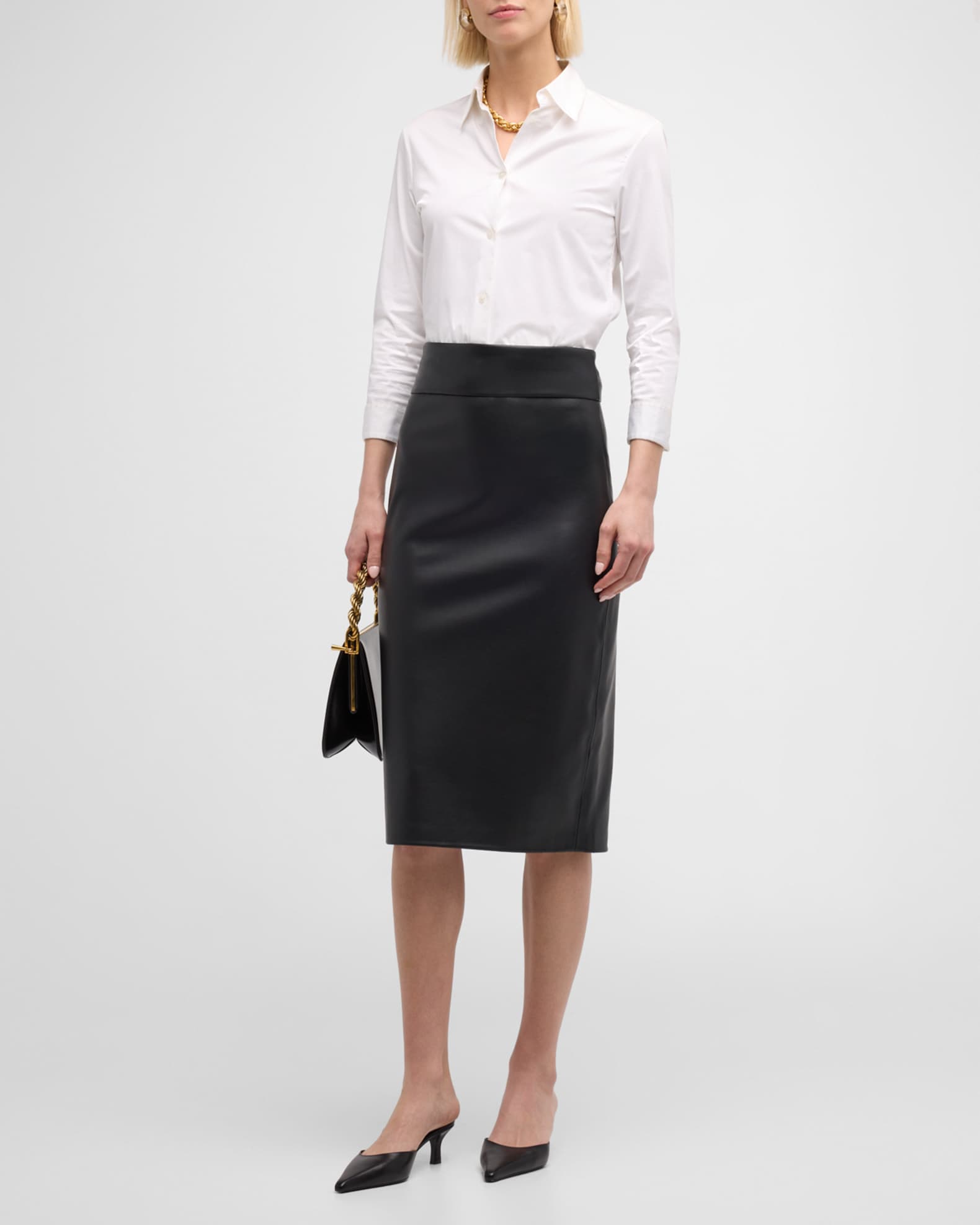 Enza Costa Soft Vegan Leather Pencil Skirt | Neiman Marcus