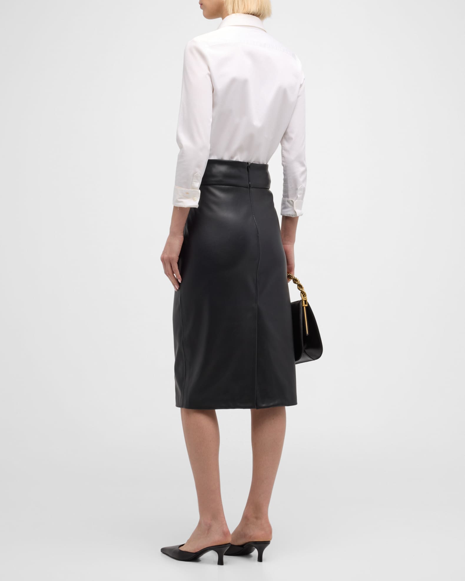 Vegan leather midi pencil skirt top