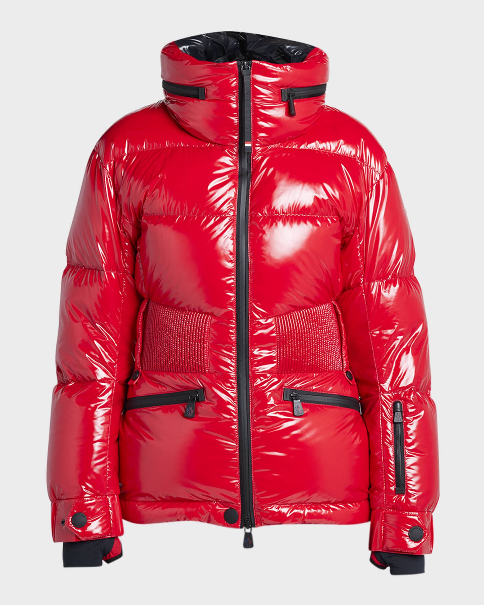 Red shiny moncler coat deals