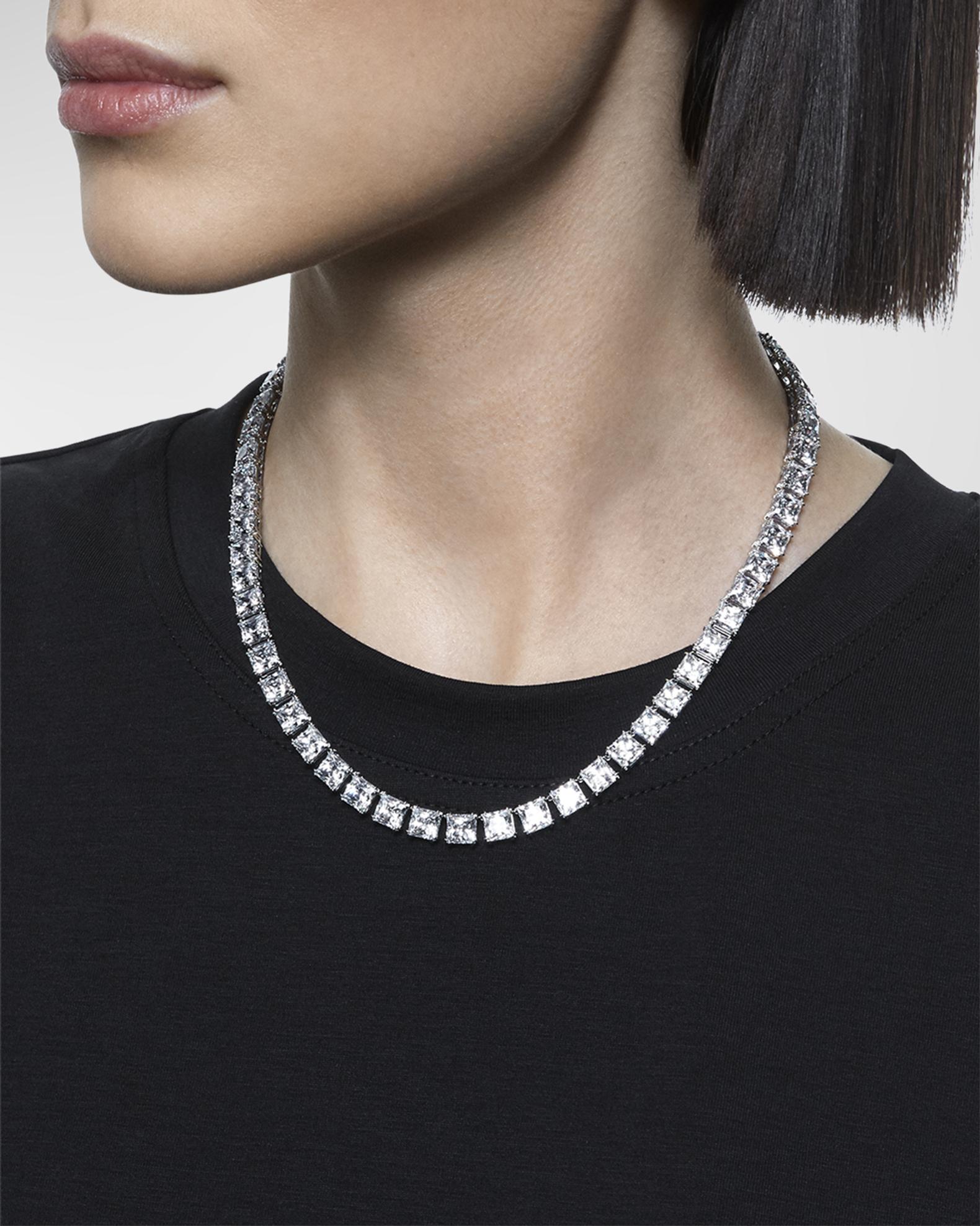 SWAROVSKI Millenia Necklace with Square-Cut Crystals and Rhodium-Tone ...