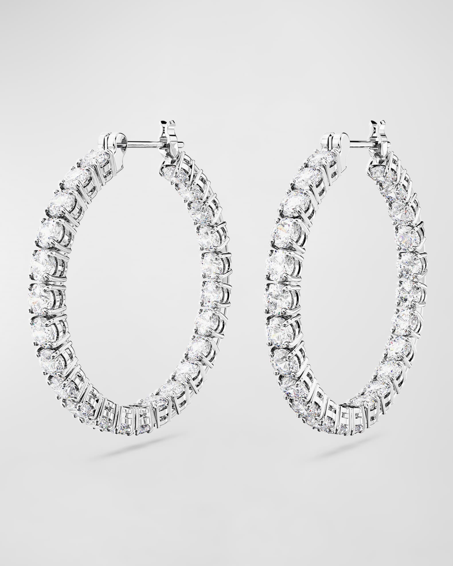 SWAROVSKI Matrix Rhodium Plated Round Cut Crystal Hoop Earrings Neiman Marcus