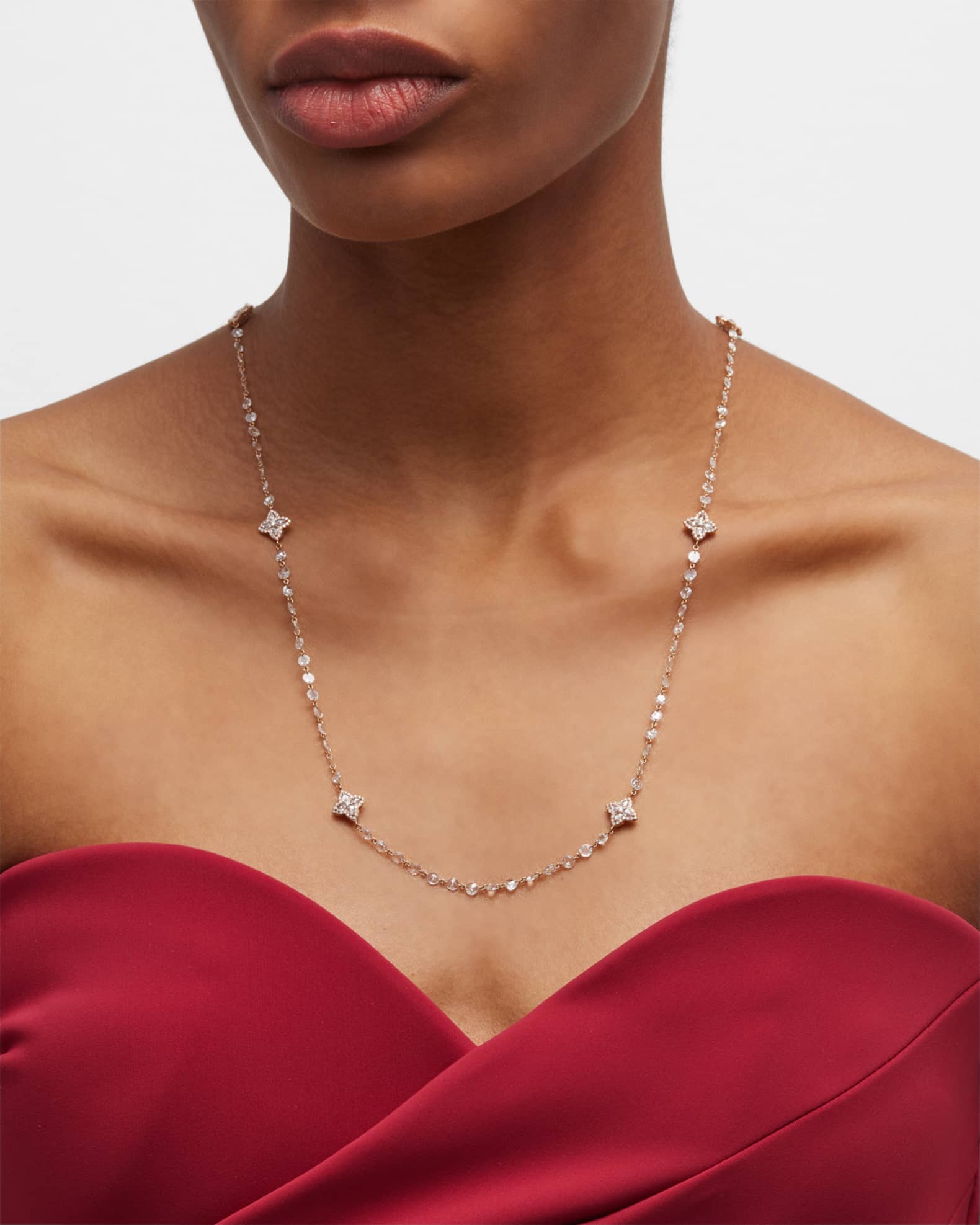 18K Rose Gold Blossom Diamond Station Necklace, 32"L, 12.5tcw 1