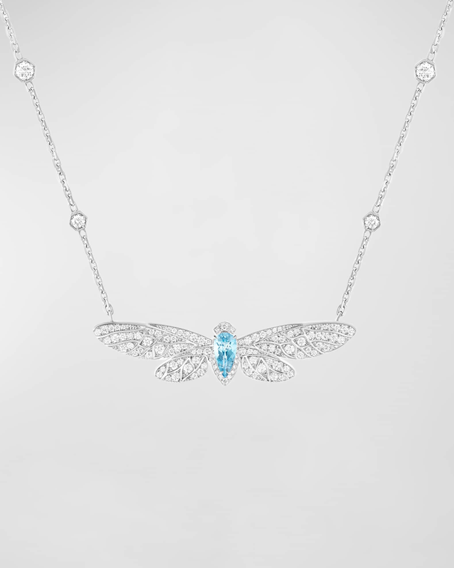 Cicada 18K White Gold Diamond & Aquamarine Pendant Necklace 0