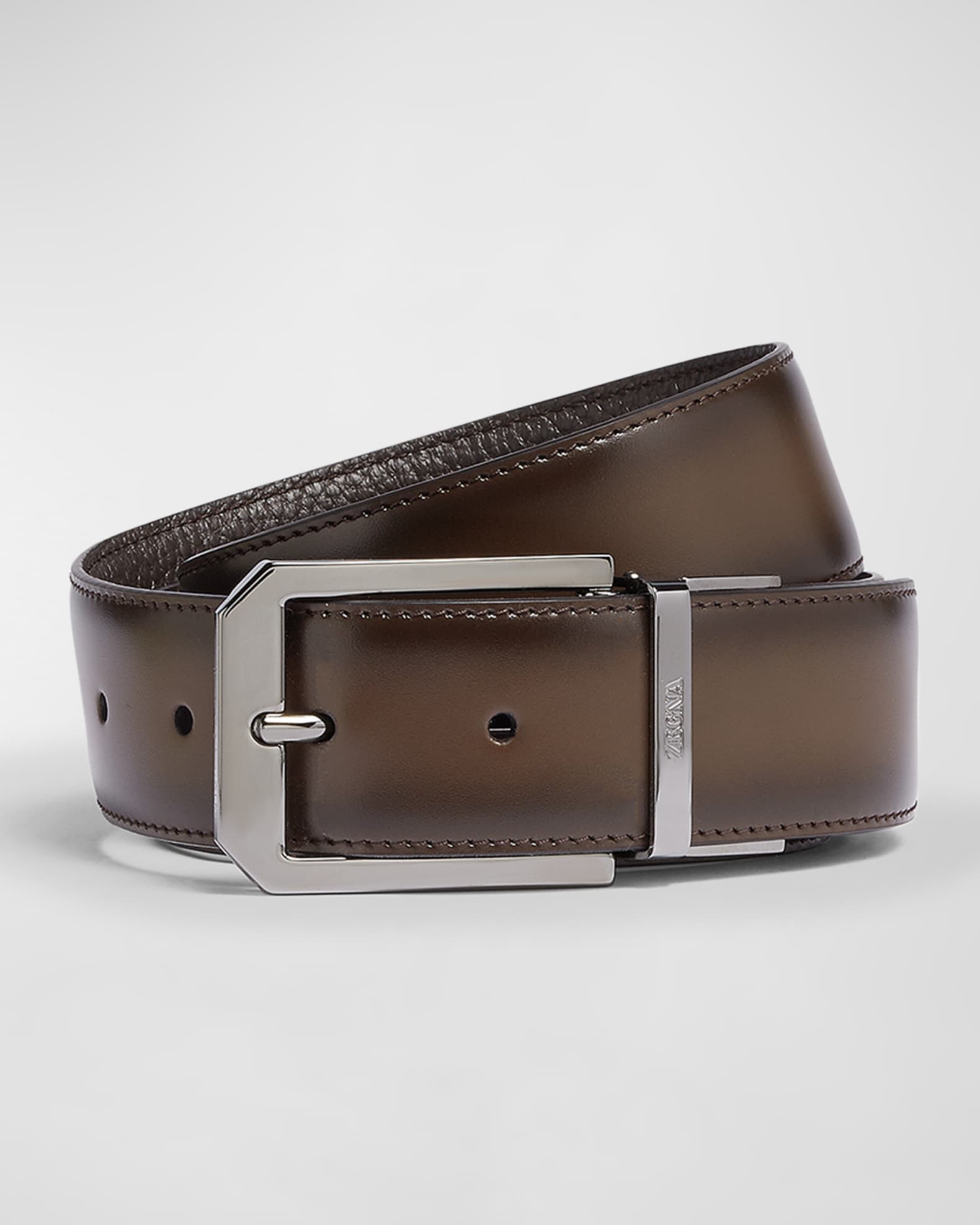 Zegna Reversible Leather Buckle Belt, Belts