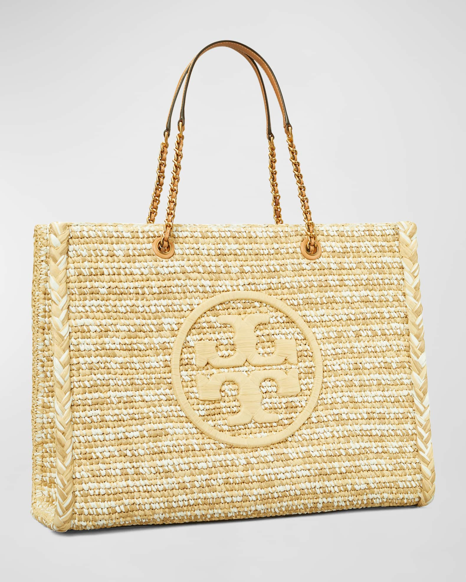 Tory Burch Ella Melange Raffia Chain Tote Bag Neiman Marcus