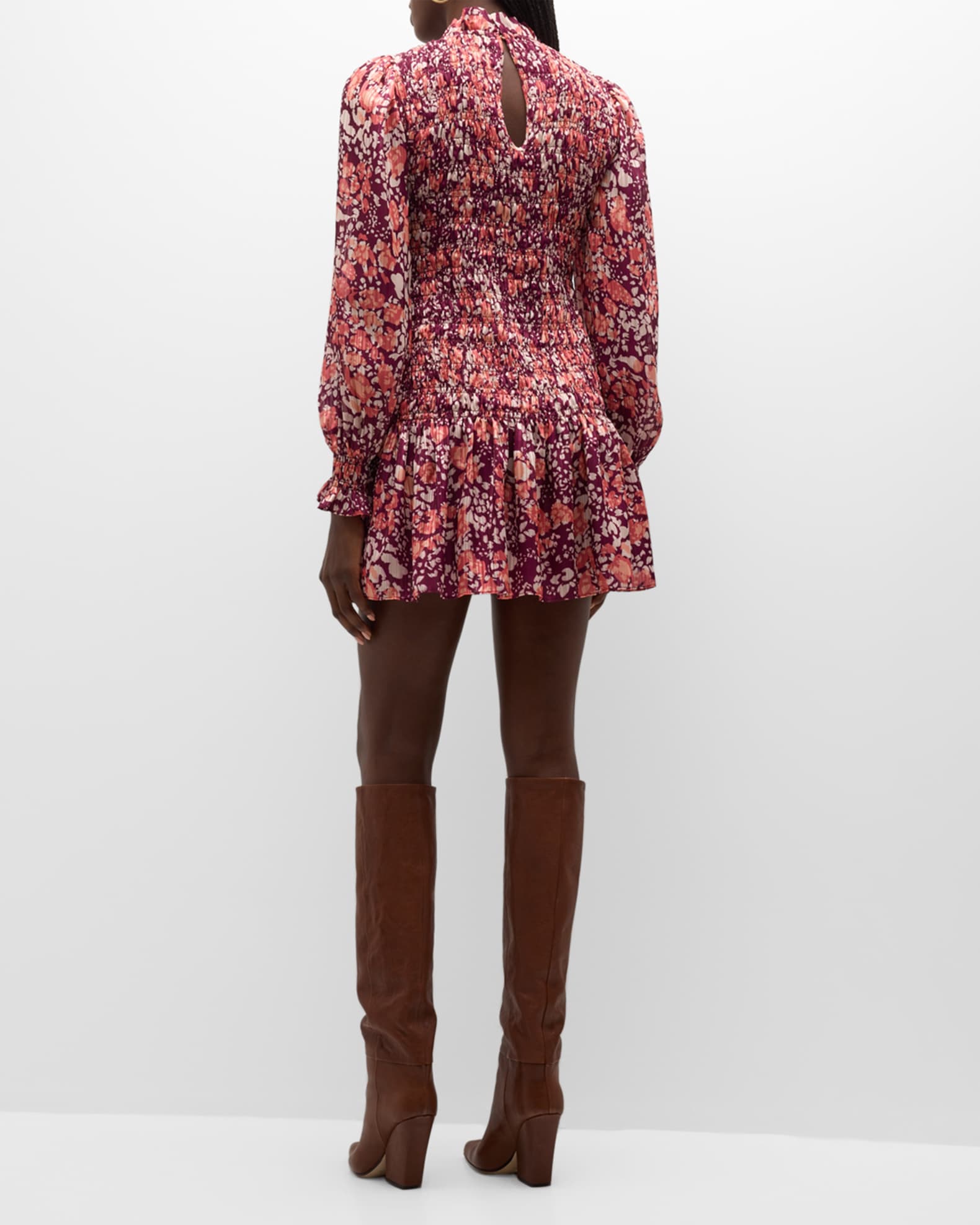 Ramy Brook Lucia Smocked Long-Sleeve Mini Dress | Neiman Marcus