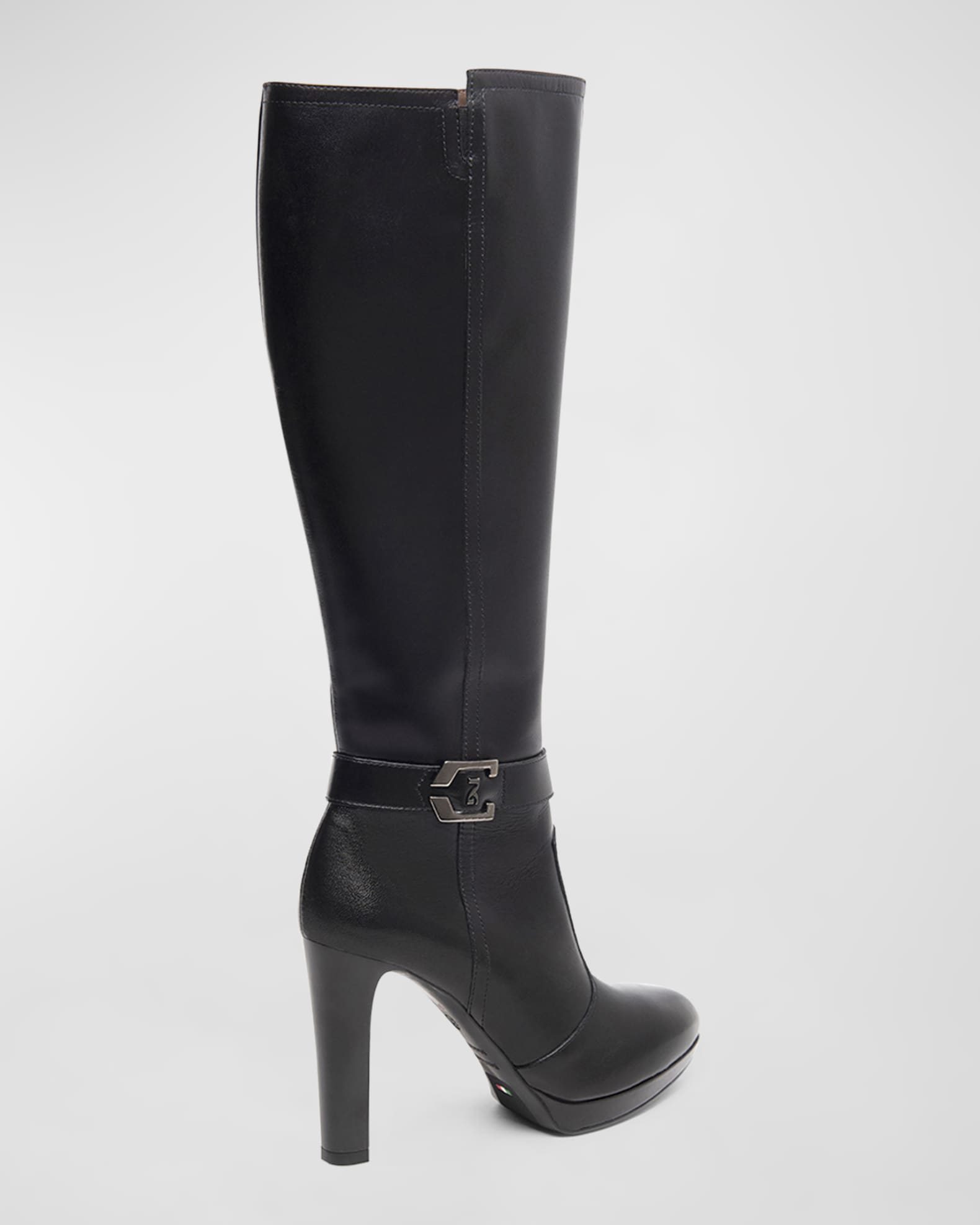 Logo Buckle Leather Knee Boots