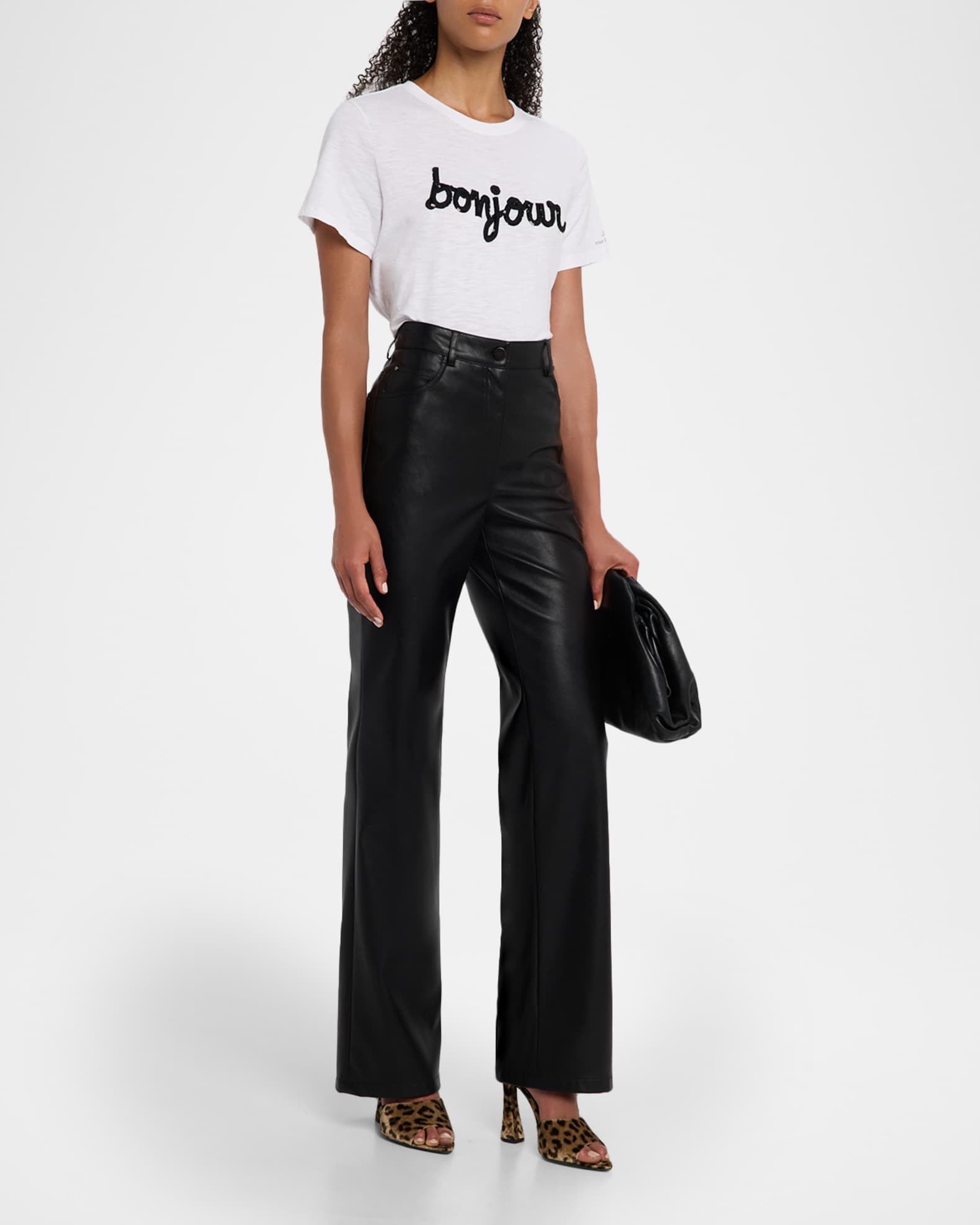Bonjour Fringe Embroidered Shrunken T-Shirt 1