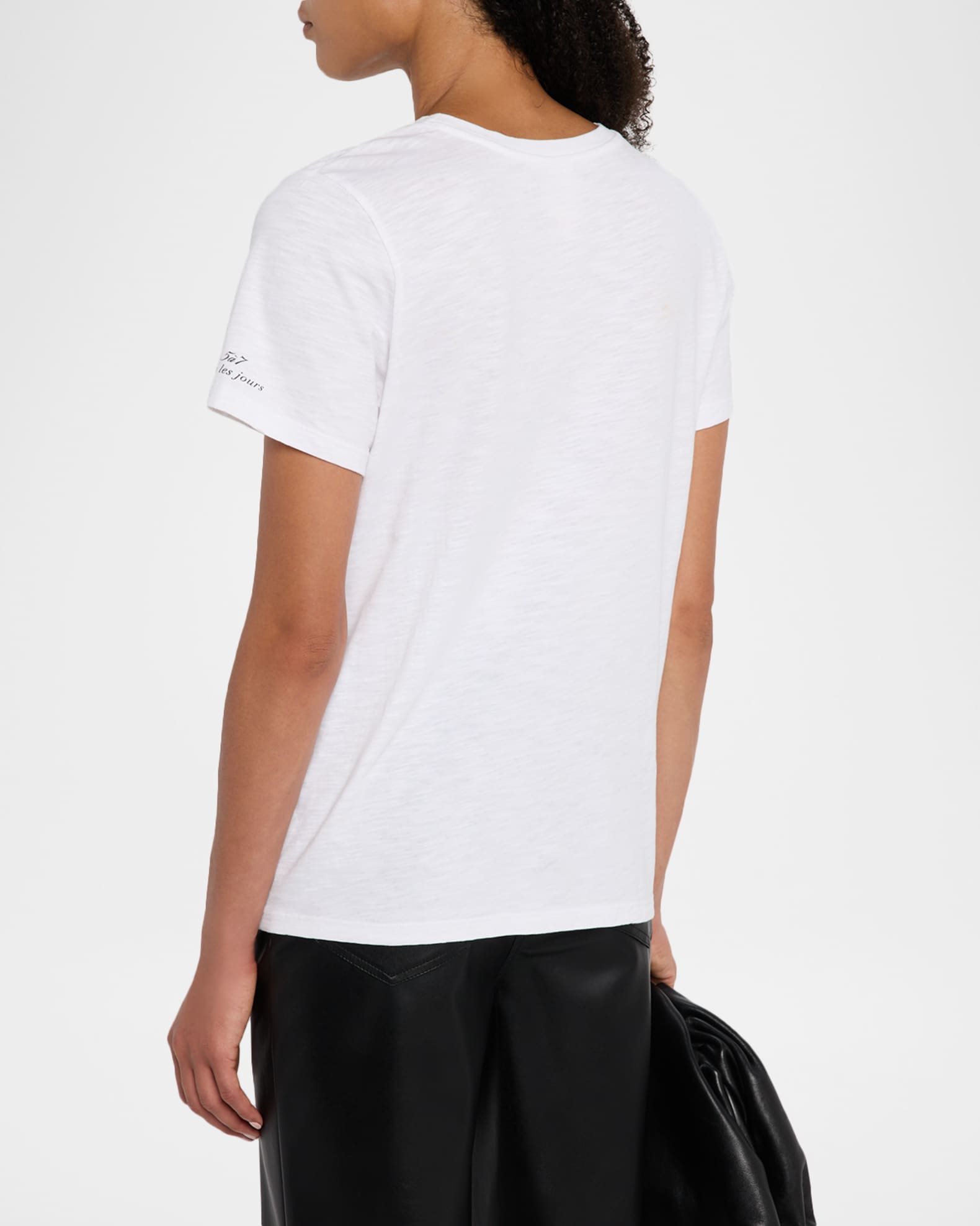 Cinq a Sept Bonjour Fringe Embroidered Shrunken T-Shirt