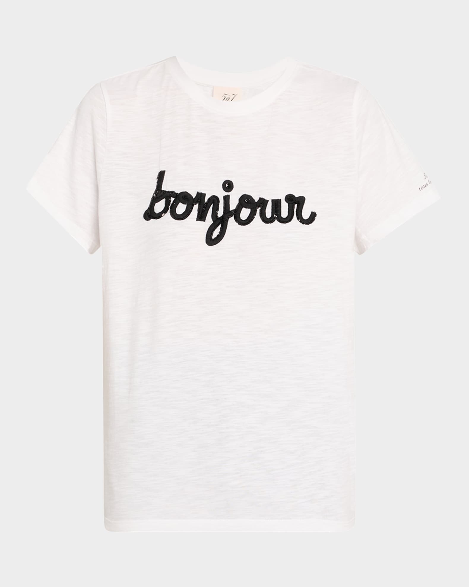 Bonjour Fringe Embroidered Shrunken T-Shirt 0