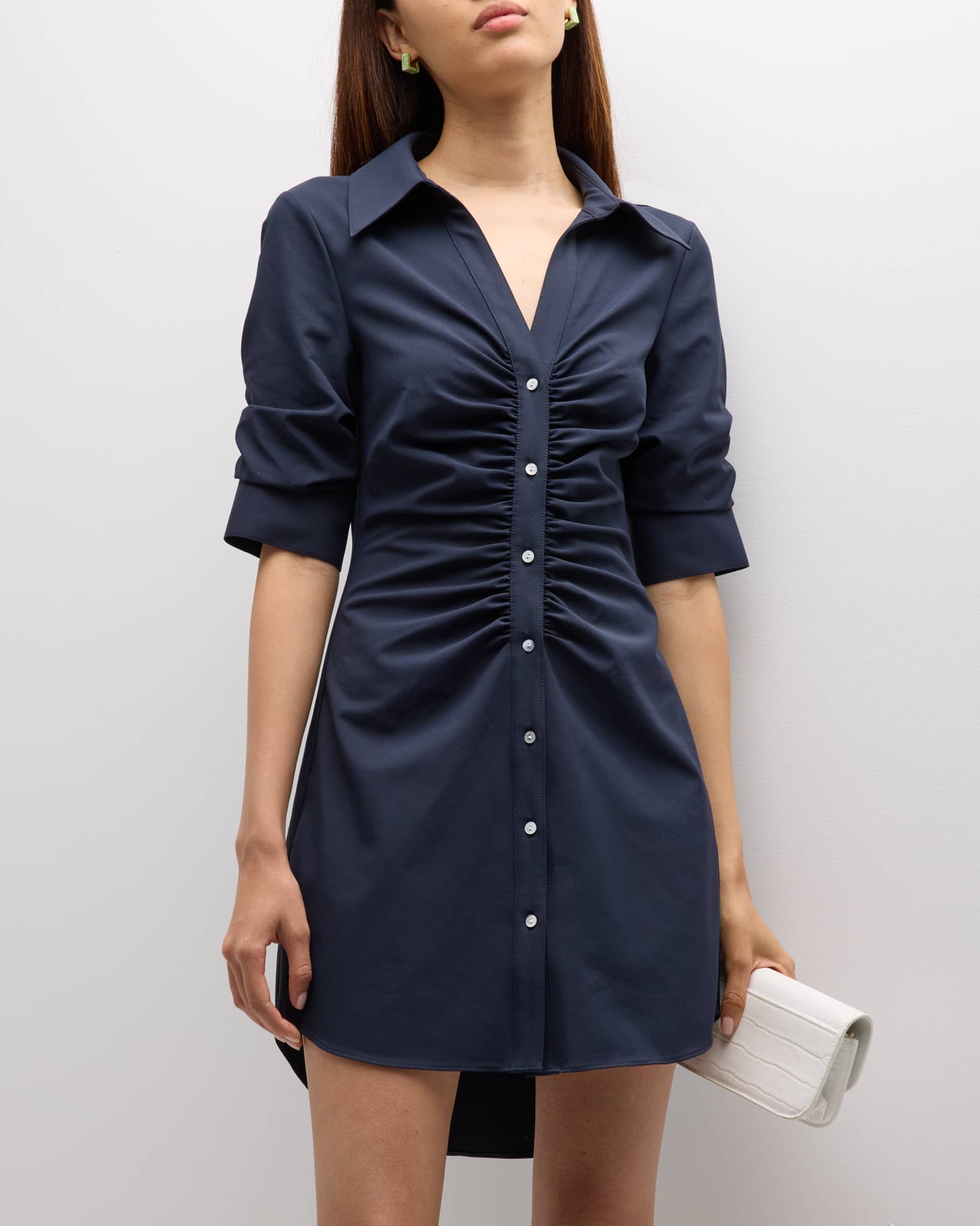 Cinq a Sept Elina Ruched Button-Front Mini Dress | Neiman Marcus