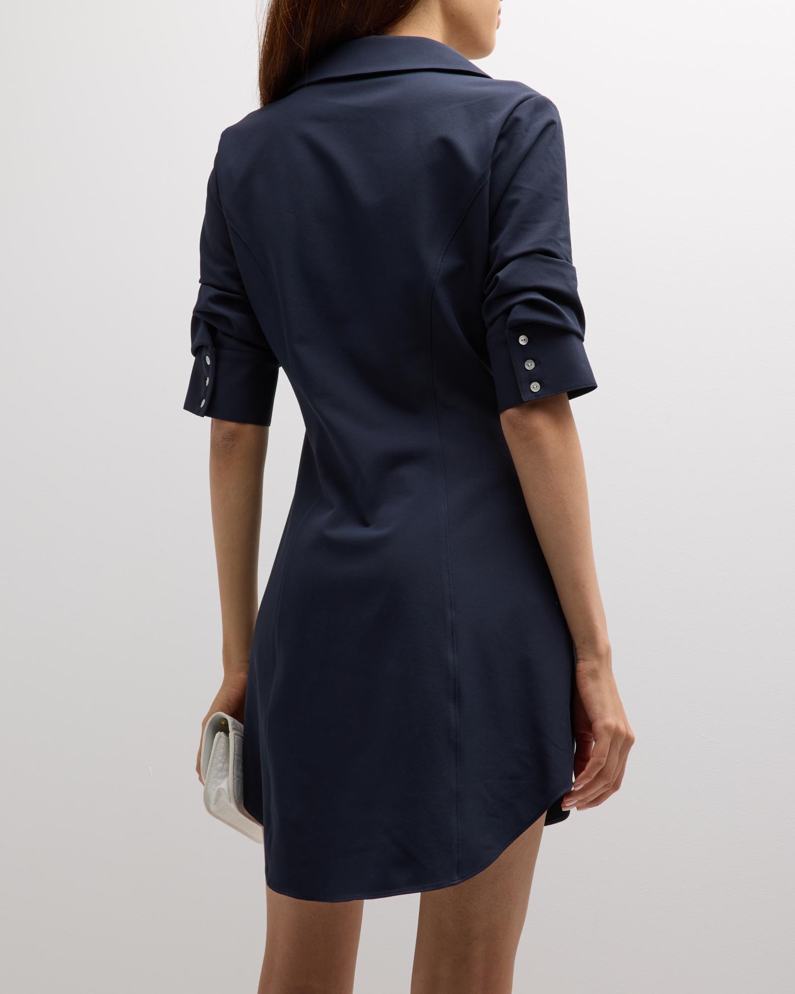 short sleeve ruched button up dress Short-Sleeve Ruched Mini Dress - Light Brown