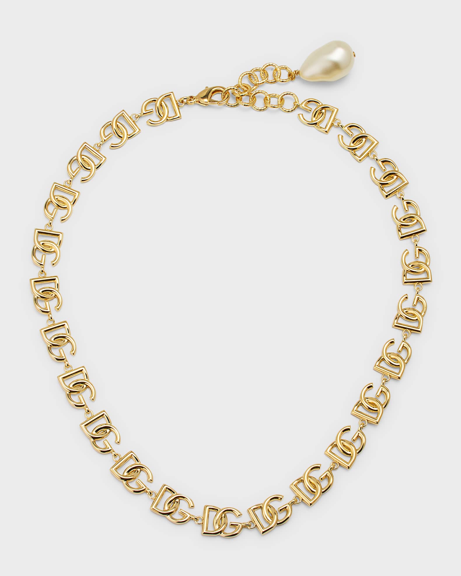 Dolce & Gabbana Silver Tone Brass Beaded Shell DG Logo Pendant Bracelet main image 0
