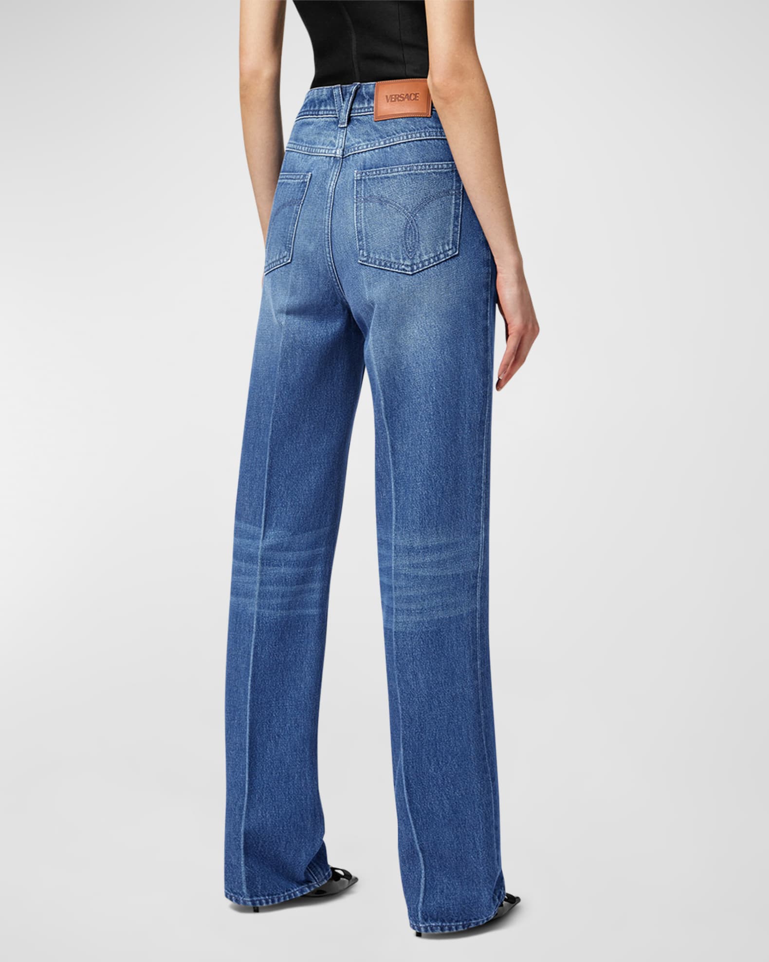 Versace Stone Wash Denim Straight-Leg Jeans | Neiman Marcus
