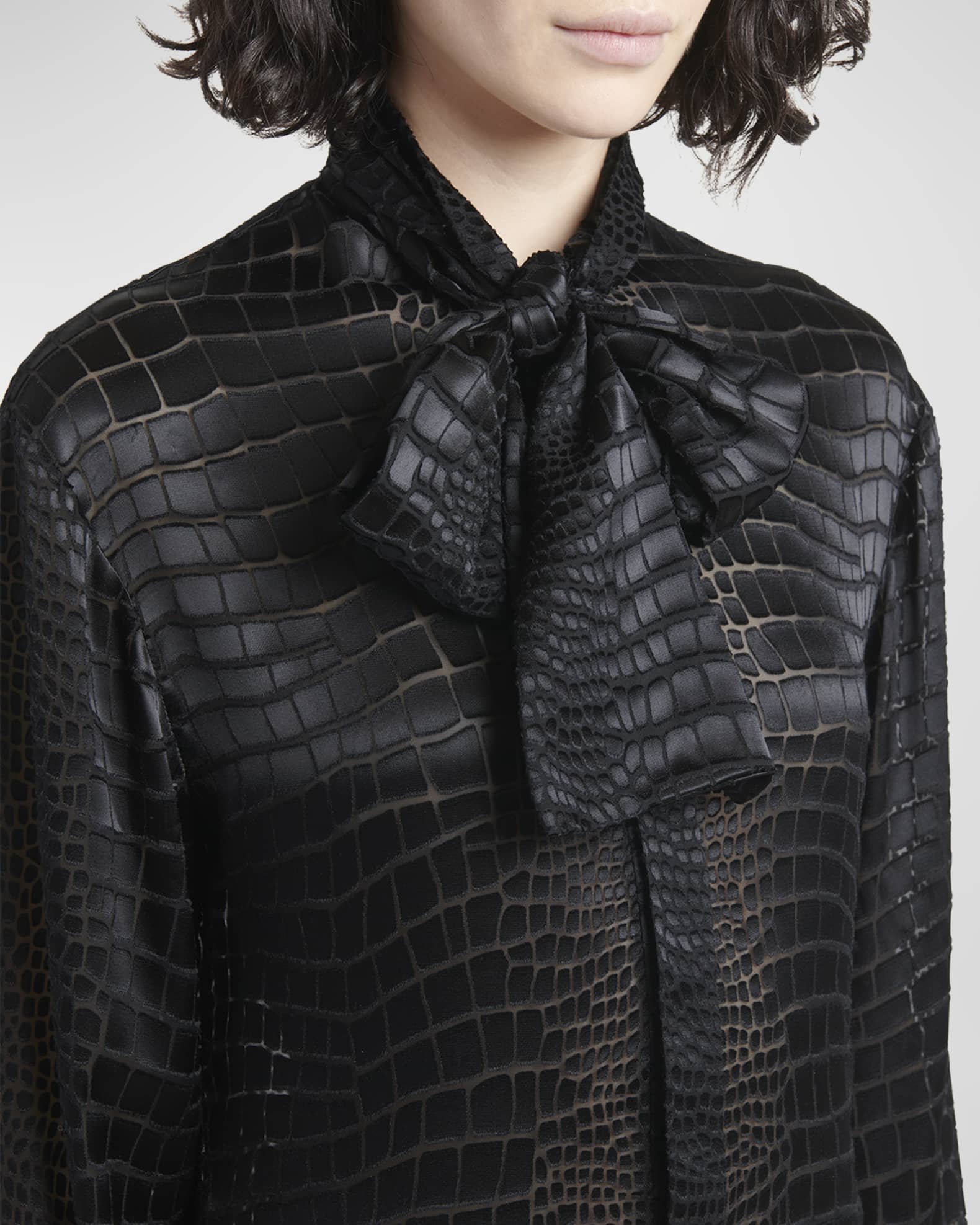 Versace Crocodile Jacquard Neck-Scarf Shirt | Neiman Marcus