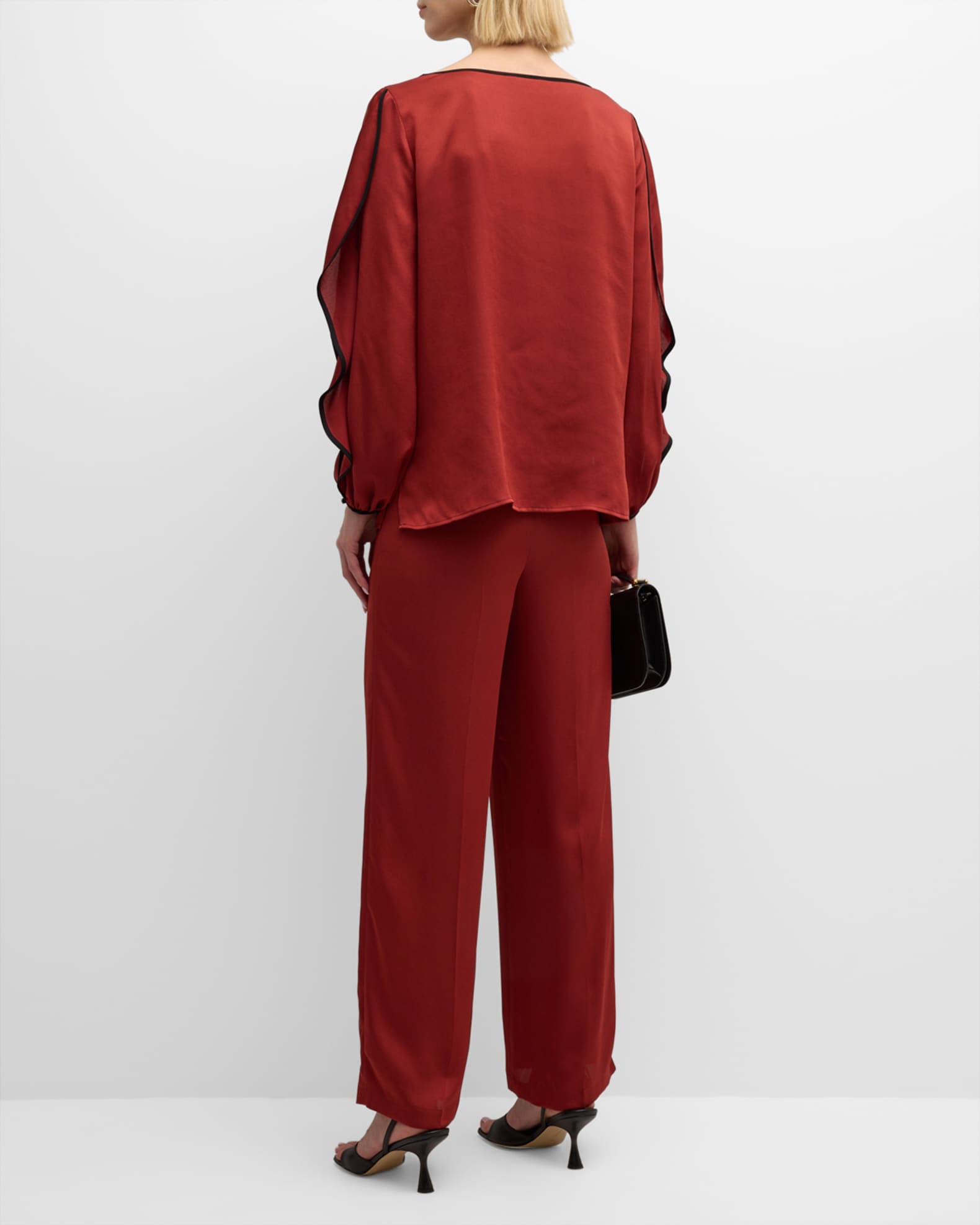 Moe Lightweight Crepe Crop Blouse – Stylish V-Neck with Puffy Sleeves main image 0