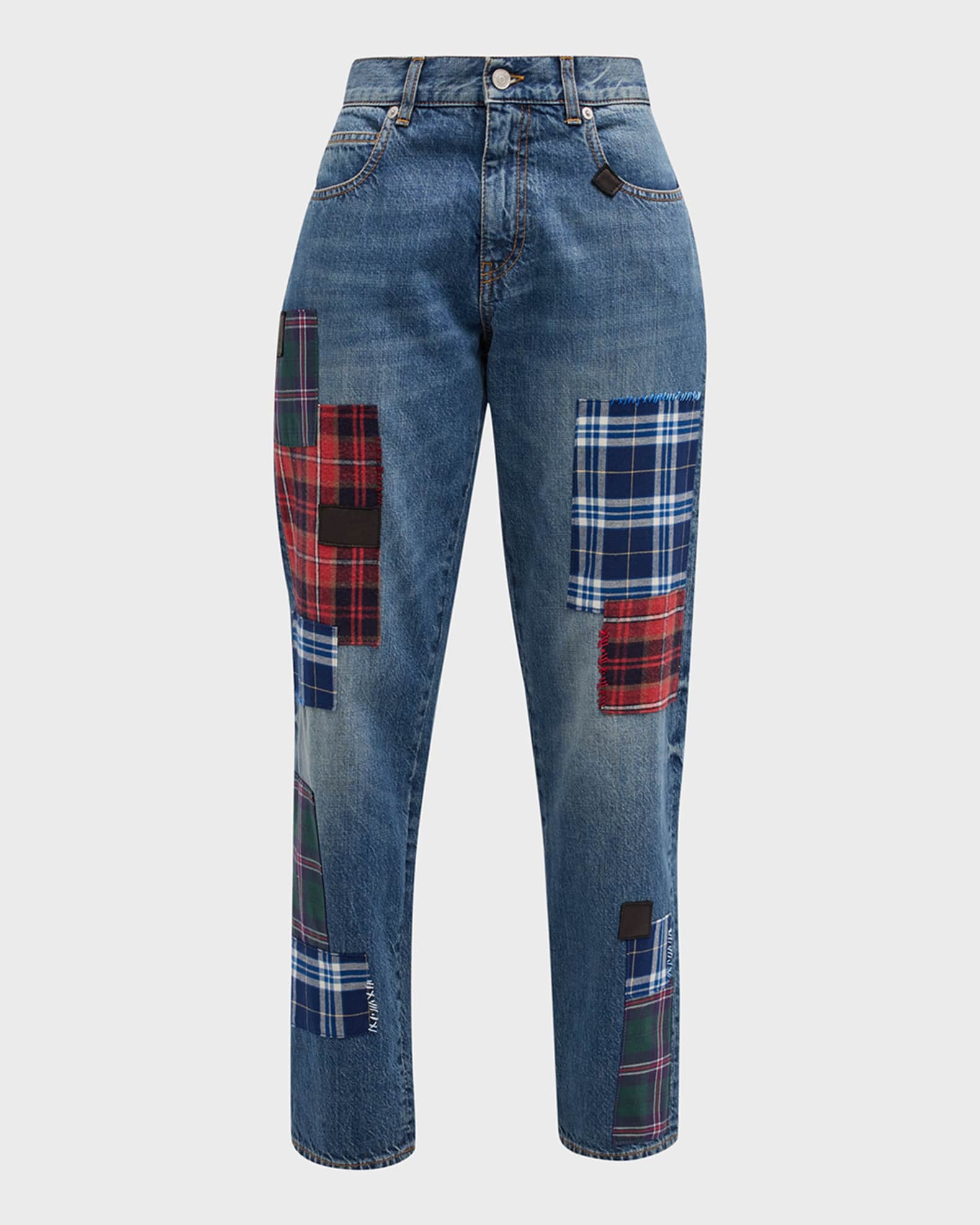 Jeans with top plaid patches