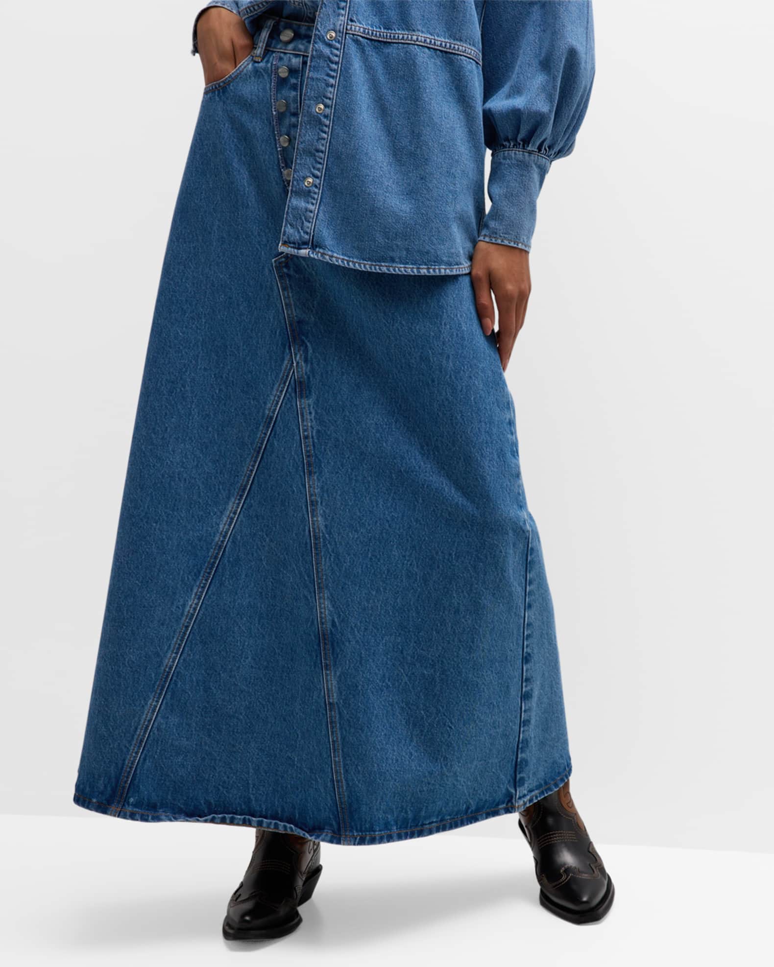 Ganni Dyed Button-Fly Denim Maxi Skirt | Neiman Marcus