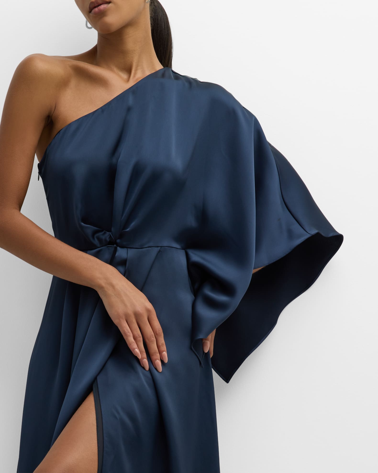 High Low One Shoulder Kimono Sleeve Gown