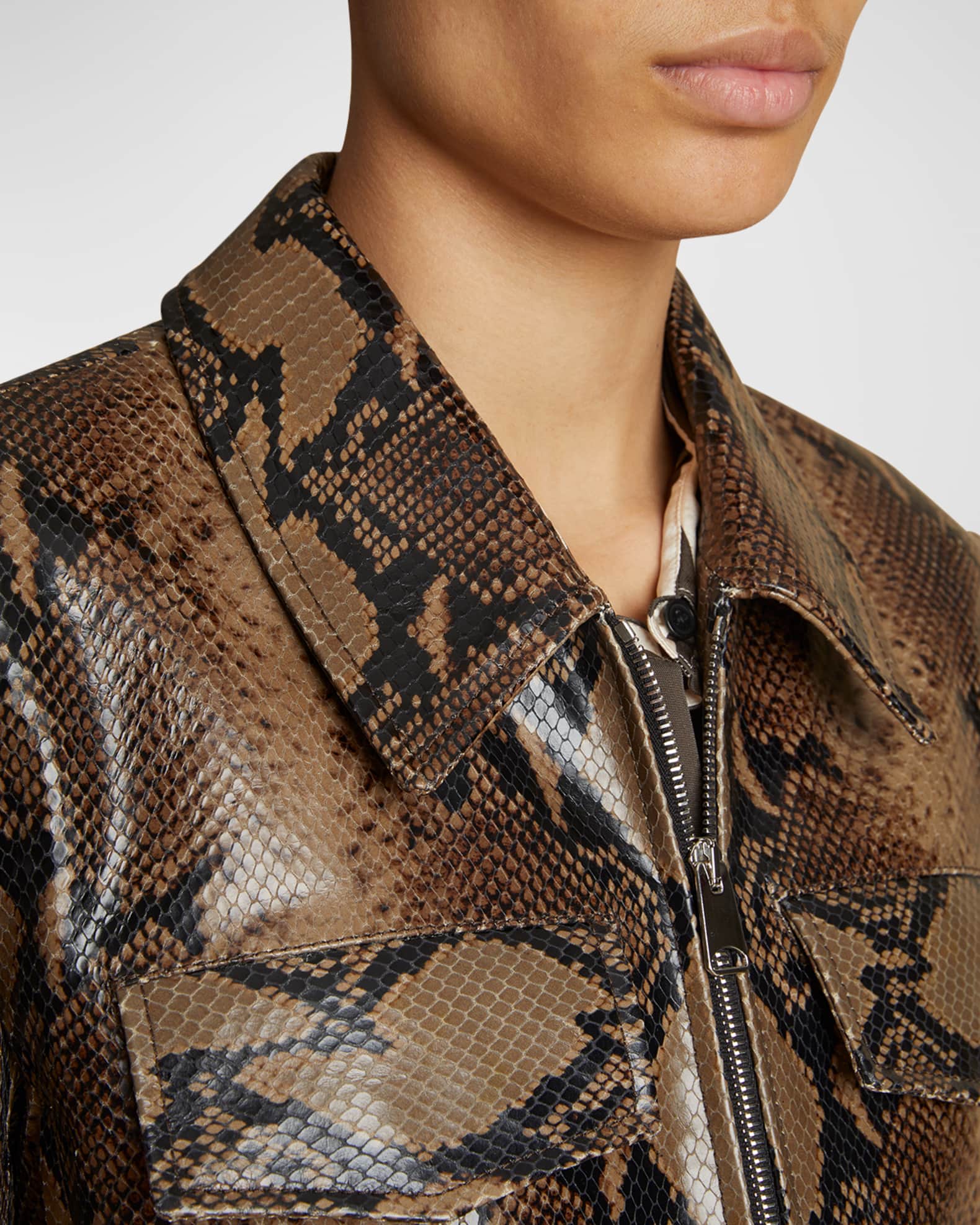 Khaite Hector Cropped Snake Print Leather Jacket | Neiman Marcus