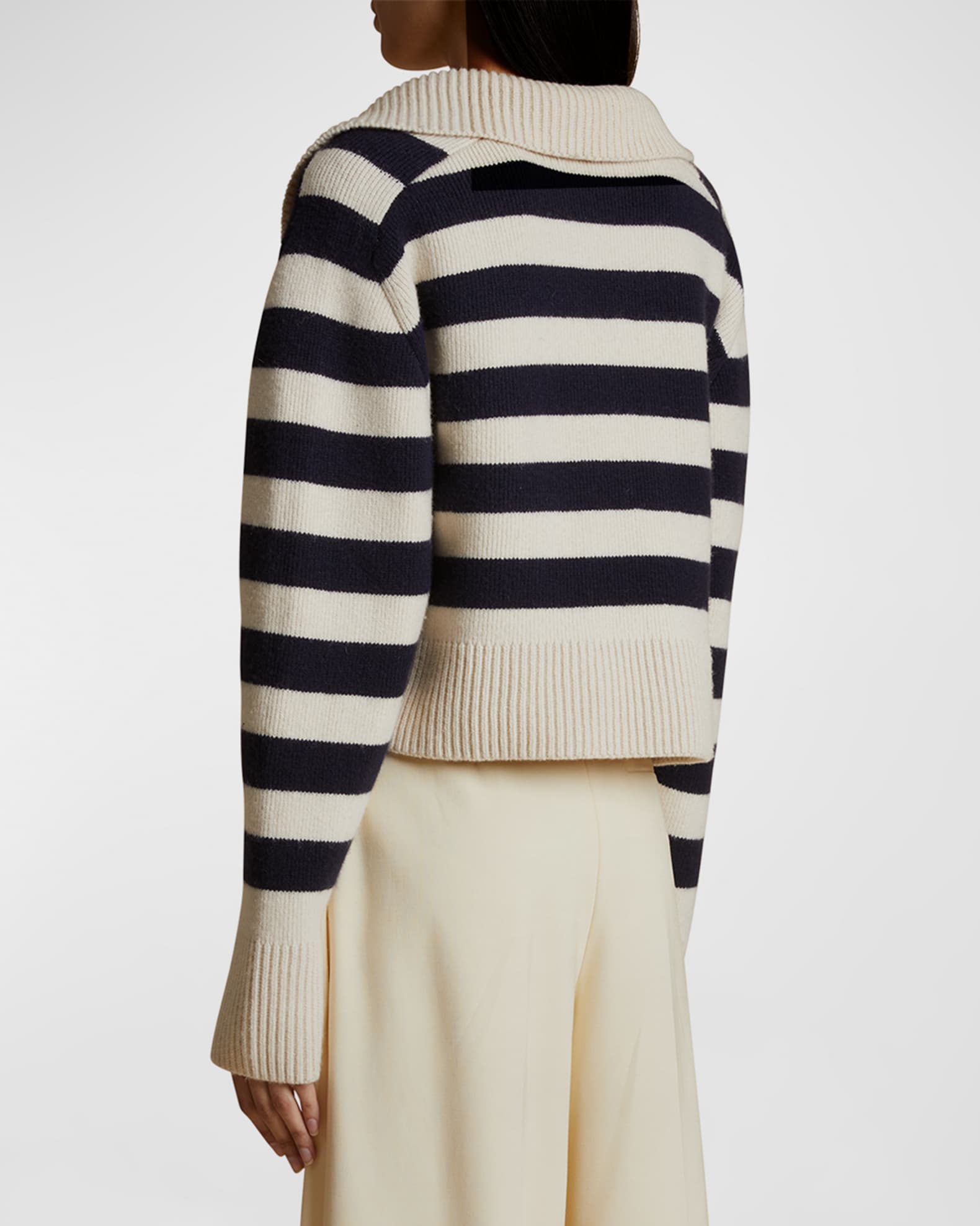 Stipe Collared Ivory/Blue Sweater  (Small - 3X)