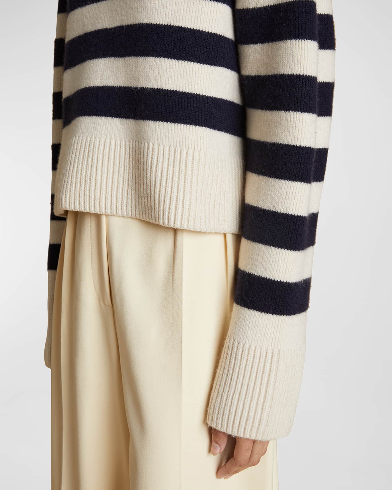 Khaite Franklin Stripe Collared Cashmere Sweater | Neiman Marcus