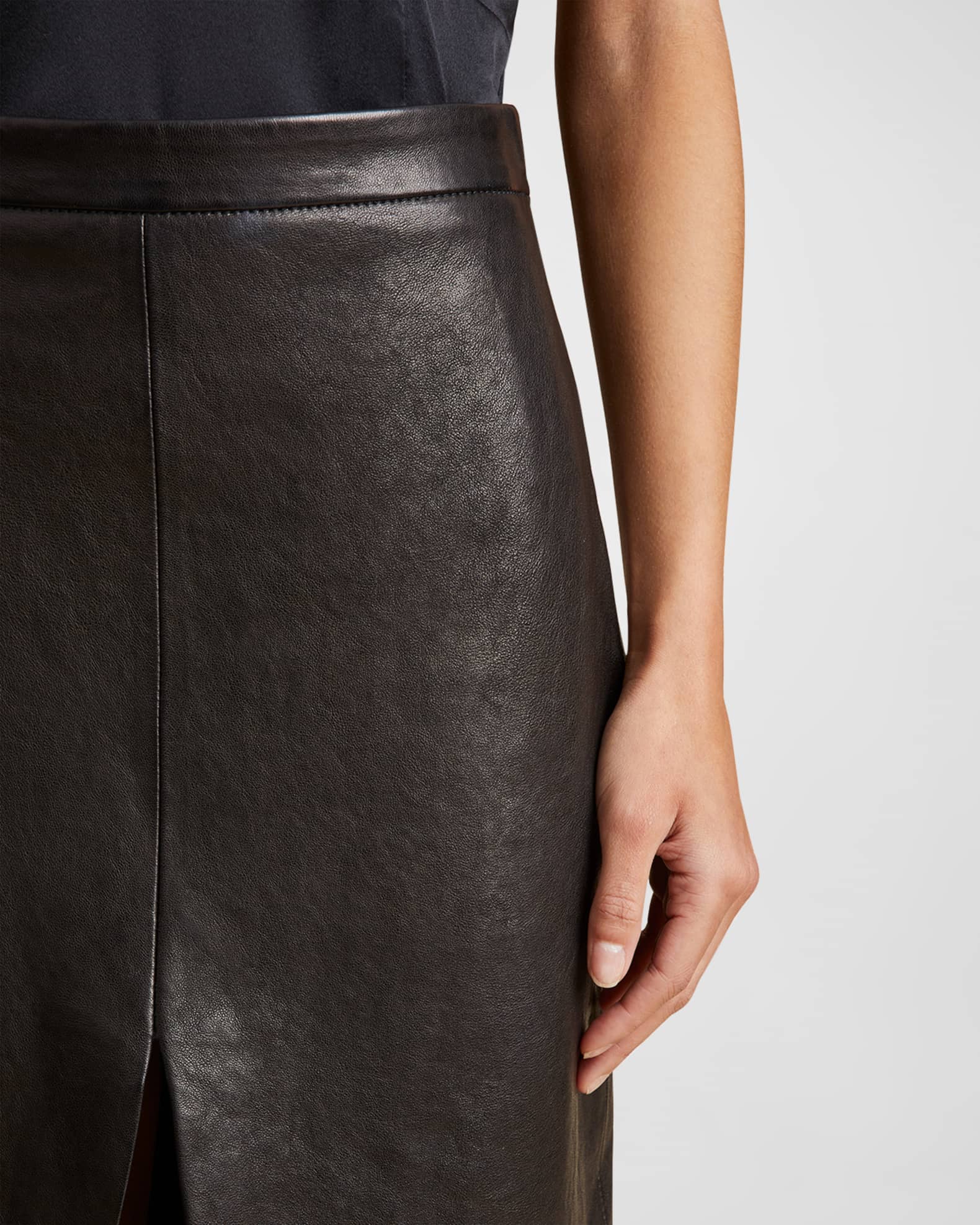 Khaite Fraser Leather Midi Skirt | Neiman Marcus