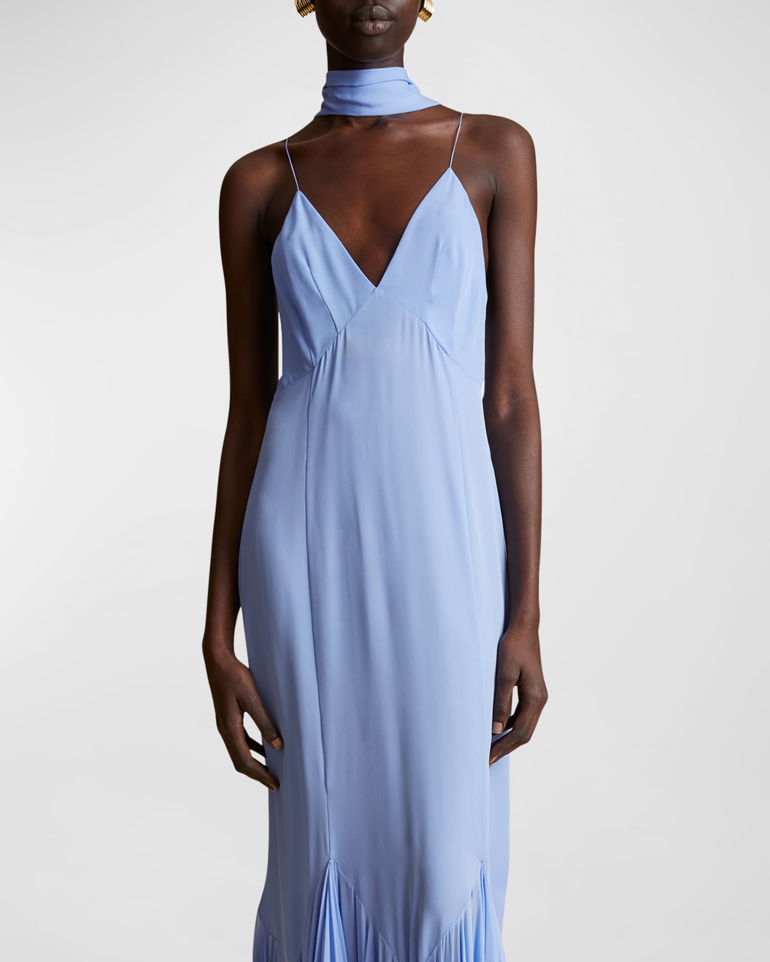 Khaite Candita Slip Dress with Pleated Flounce Hem Neiman Marcus