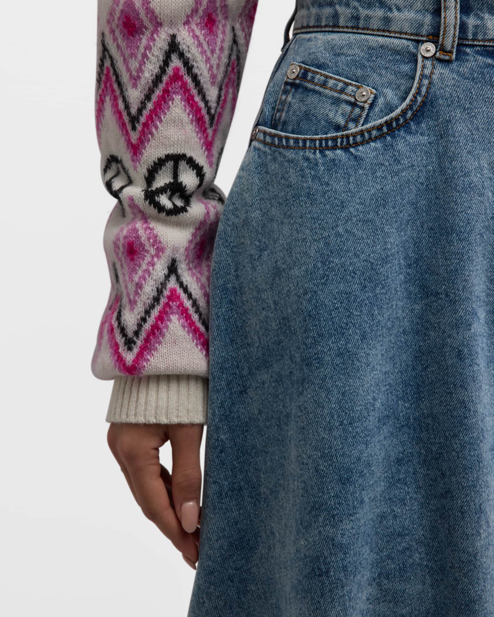 Moschino Jeans Ruffled Recycled Denim Midi Skirt | Neiman Marcus
