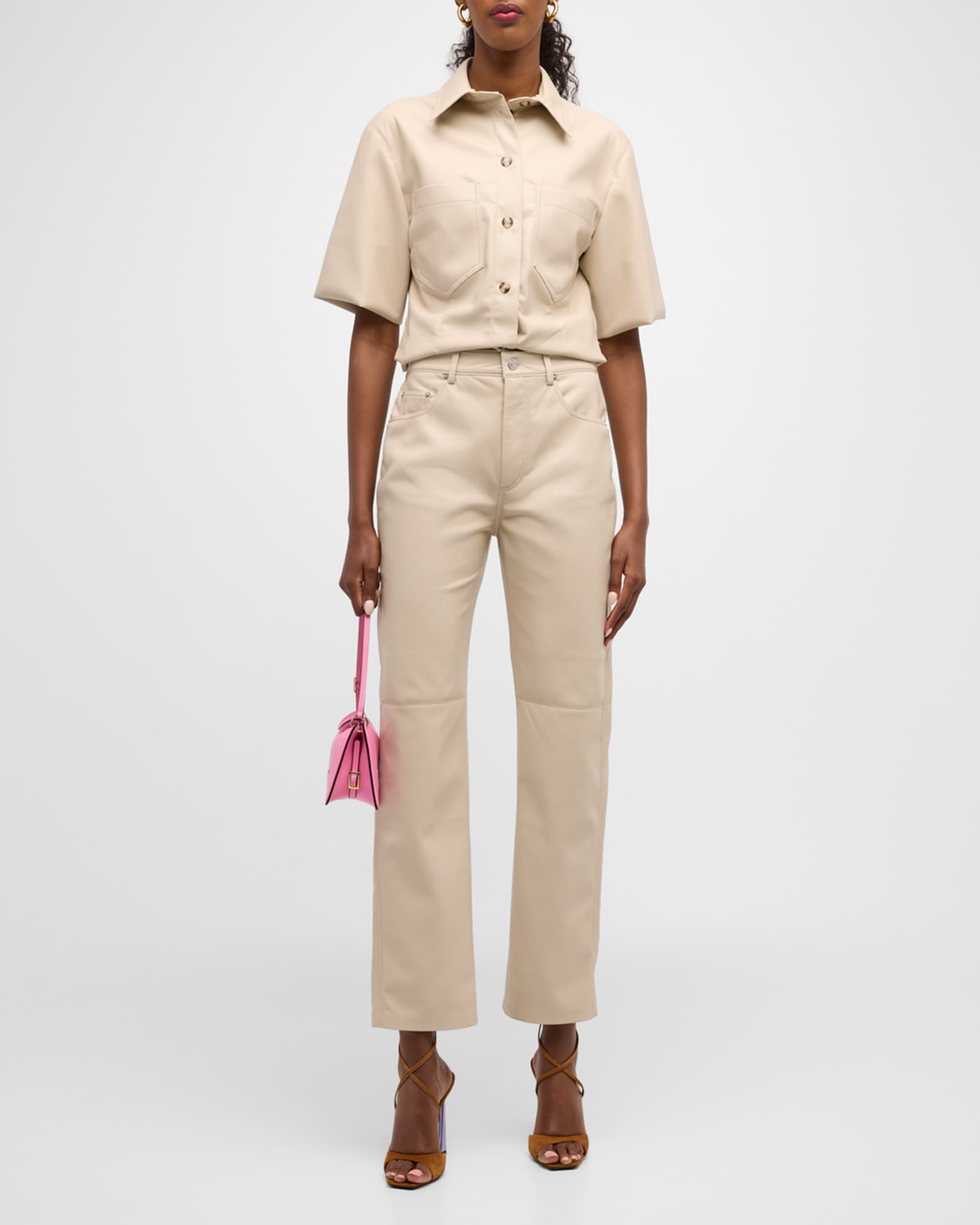 Nanushka Vinni Straight-Leg Alt-Leather Crop Pants | Neiman