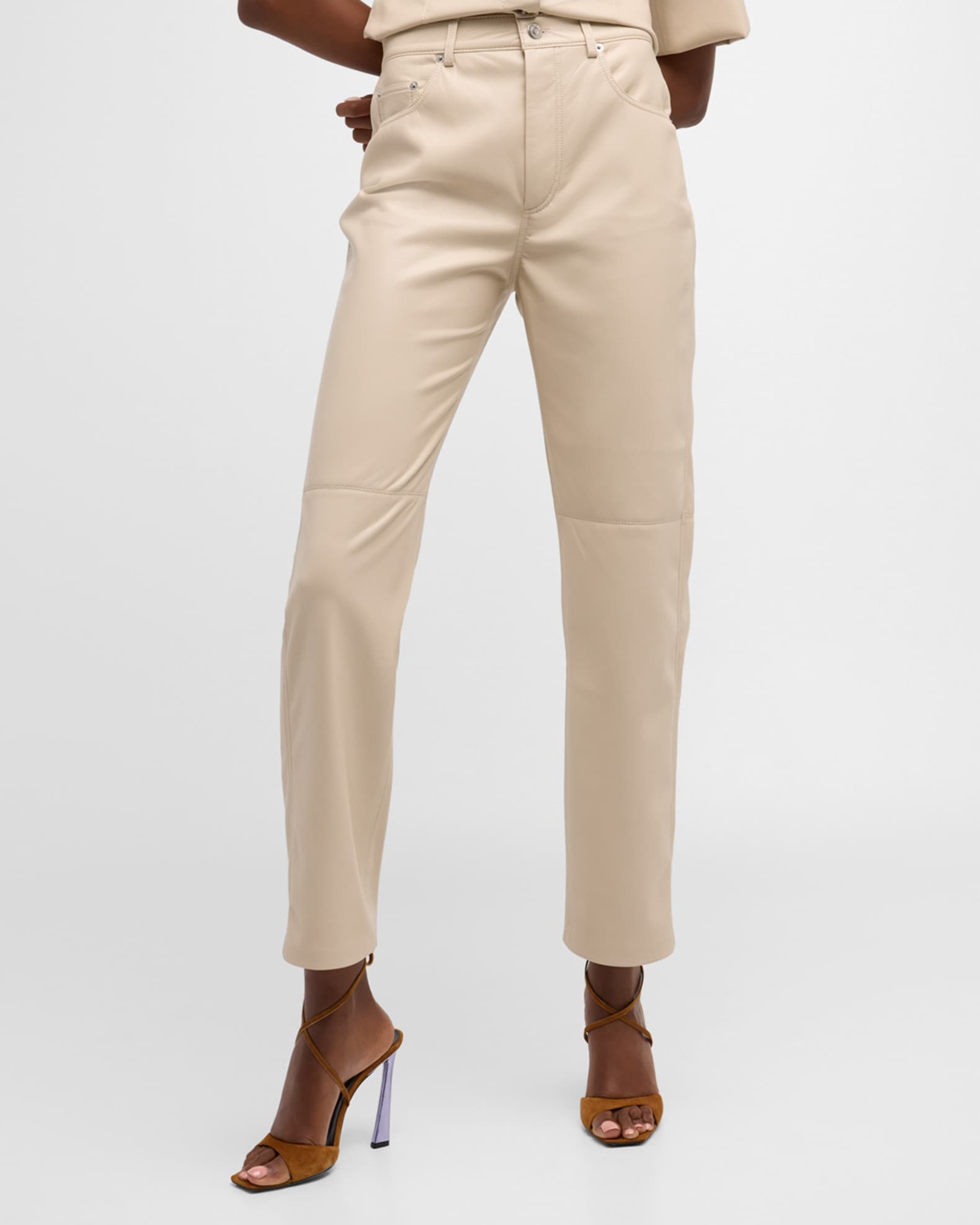 Nanushka Vinni Straight-Leg Alt-Leather Crop Pants | Neiman