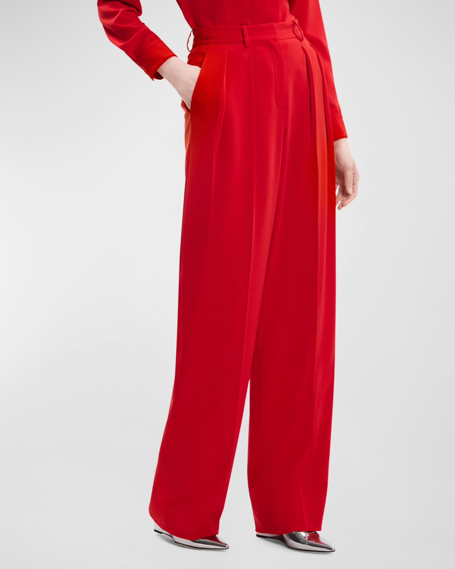 Theory DoublePleated MidRise Crepe Pants Neiman Marcus
