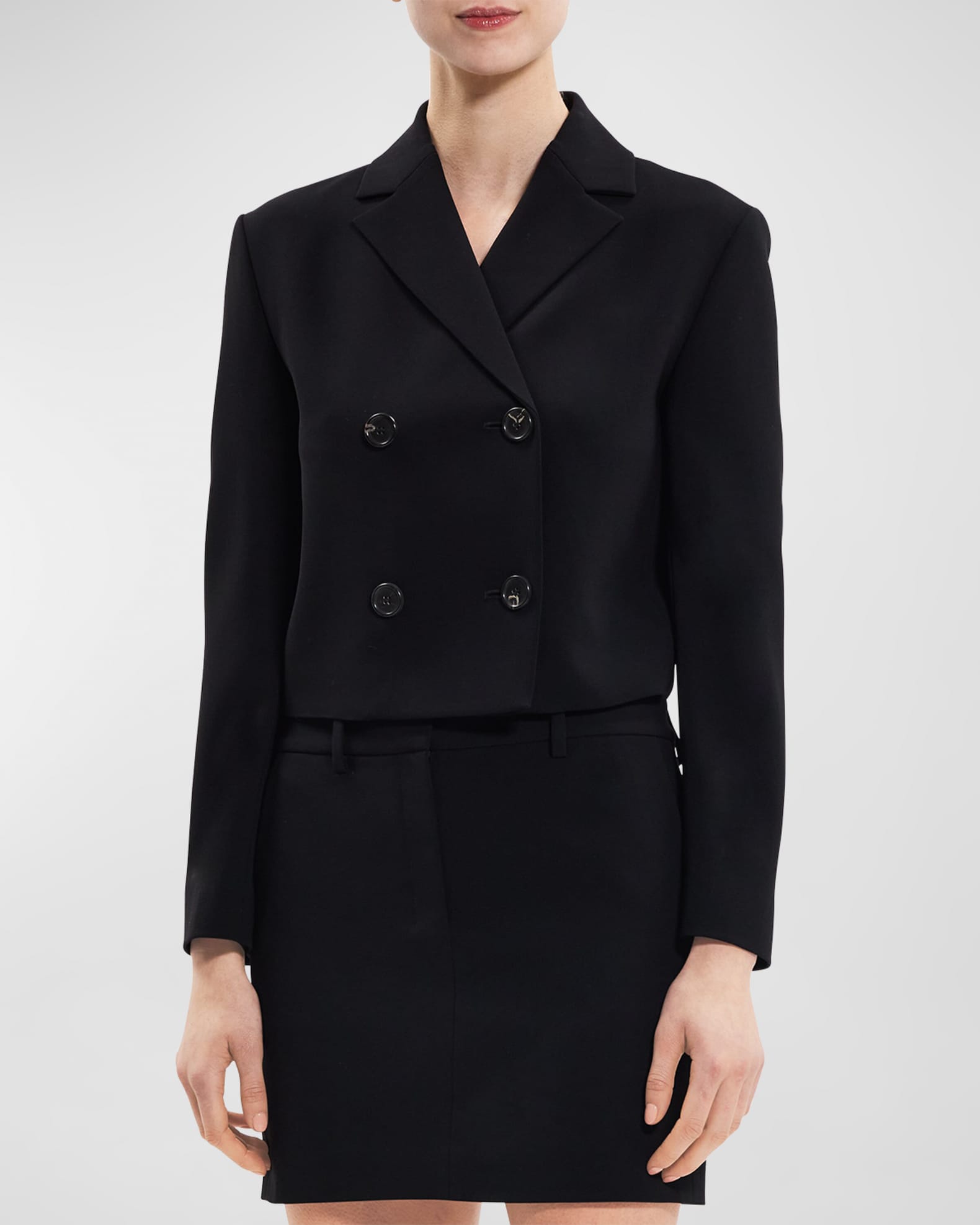Women's Double-Breasted Cropped Wool-Blend Coat With Military-Inspired Silhouette For Sophisticated Everyday Wear