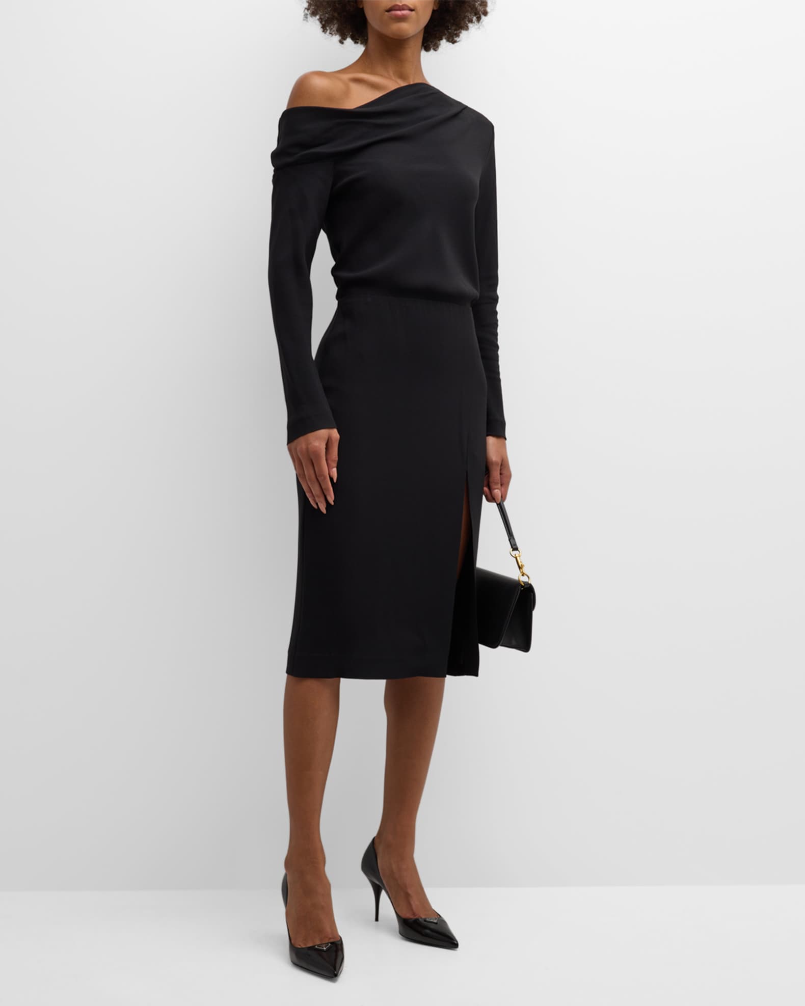 Theory Asymmetric Off-the-Shoulder Midi Dress | Neiman Marcus